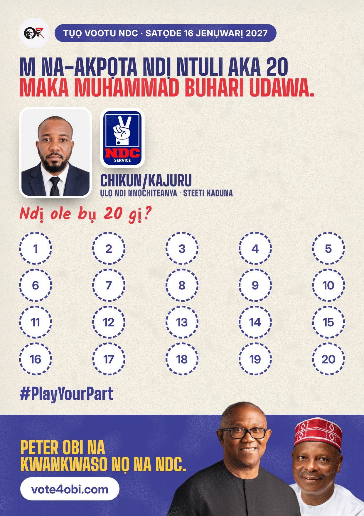 Mpempe akwụkwọ mgbasa ozi: Muhammad Buhari Udawa, onye NDC na-azọ maka Ụlọ Ndị Nnọchiteanya, Chikun/Kajuru
