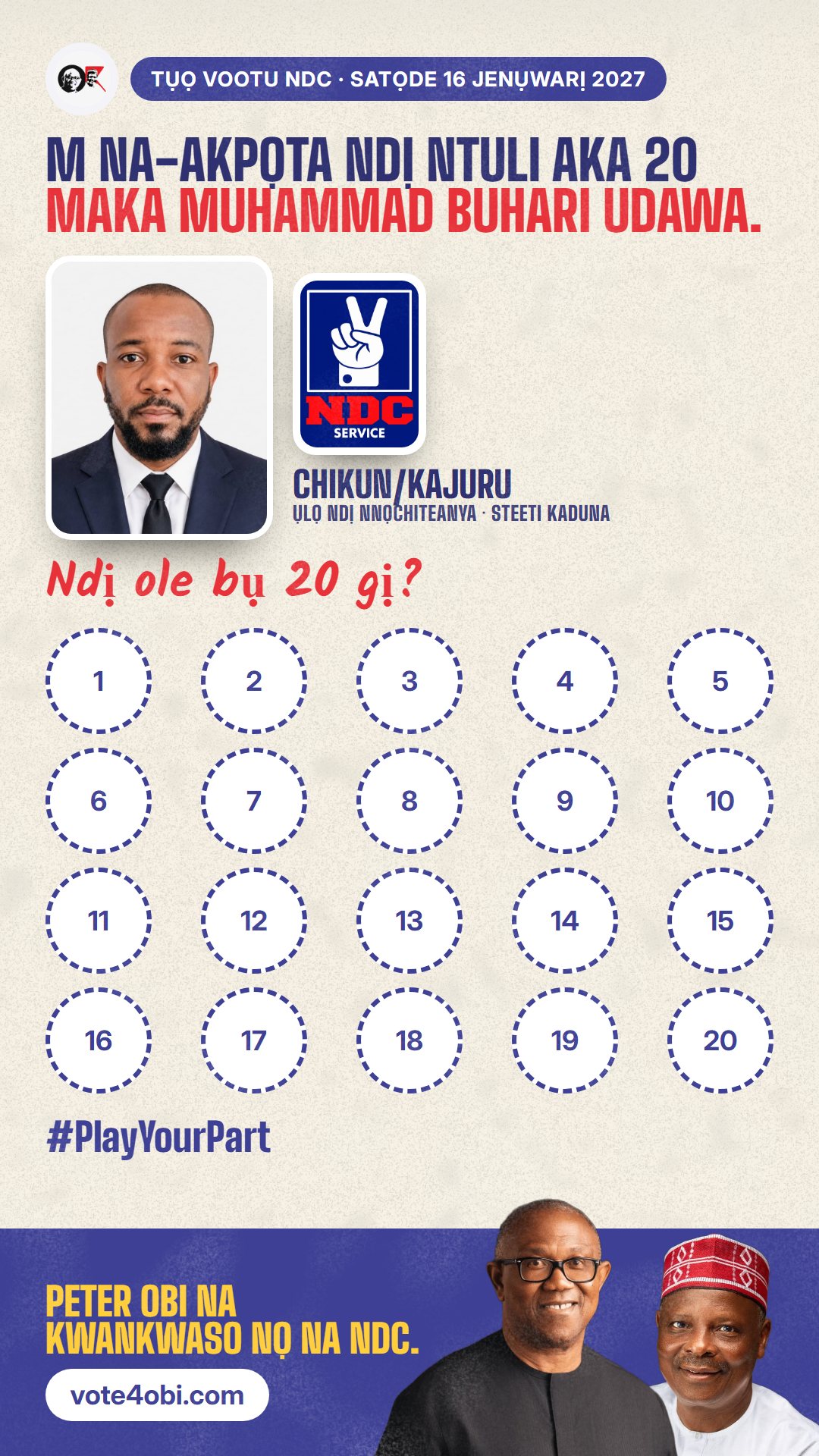 Foto WhatsApp status: Muhammad Buhari Udawa, onye NDC na-azọ maka Ụlọ Ndị Nnọchiteanya, Chikun/Kajuru