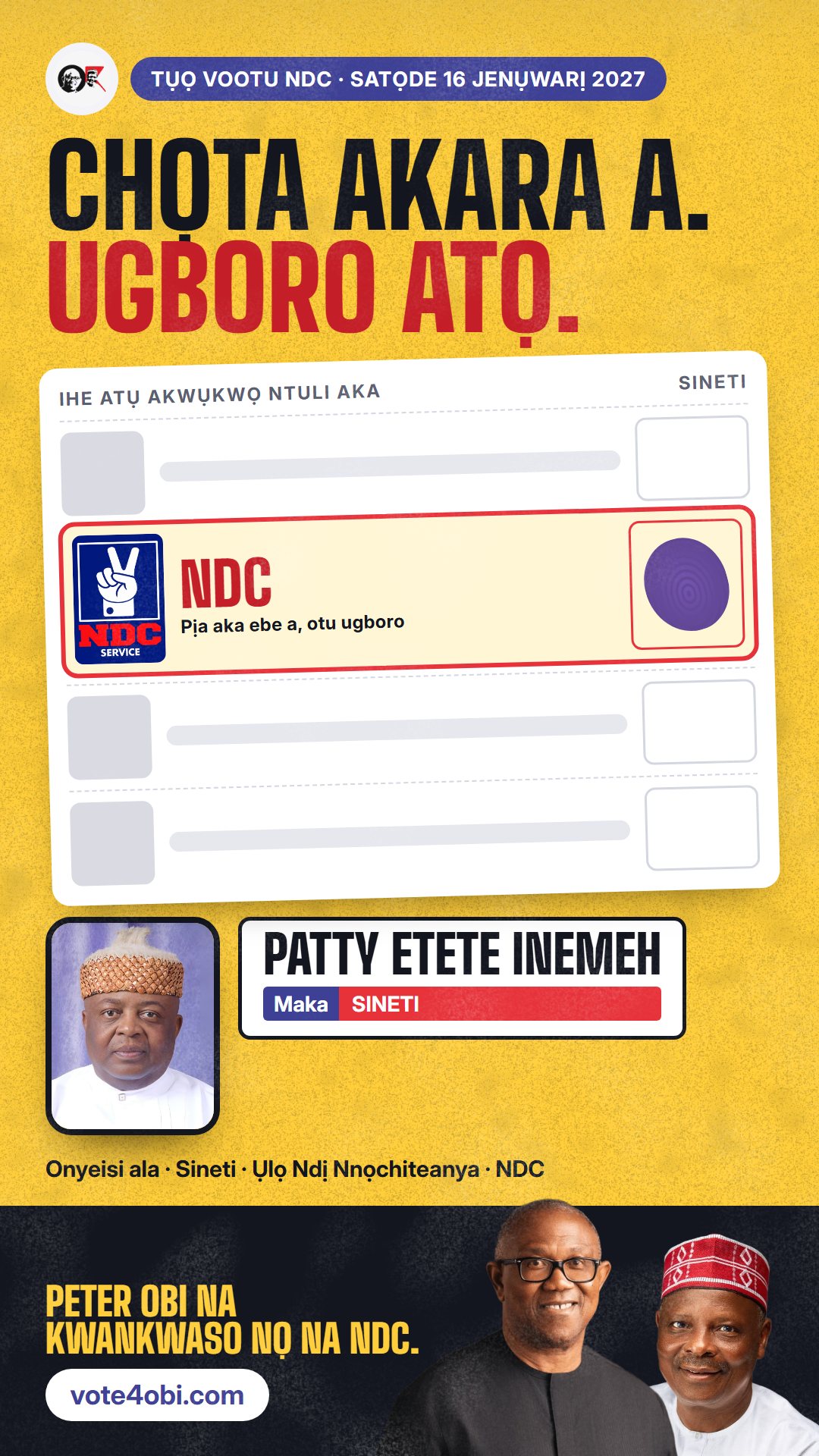 Foto WhatsApp status: Patty Etete Inemeh, onye NDC na-azọ maka Sineti, Akwa Ibom North West