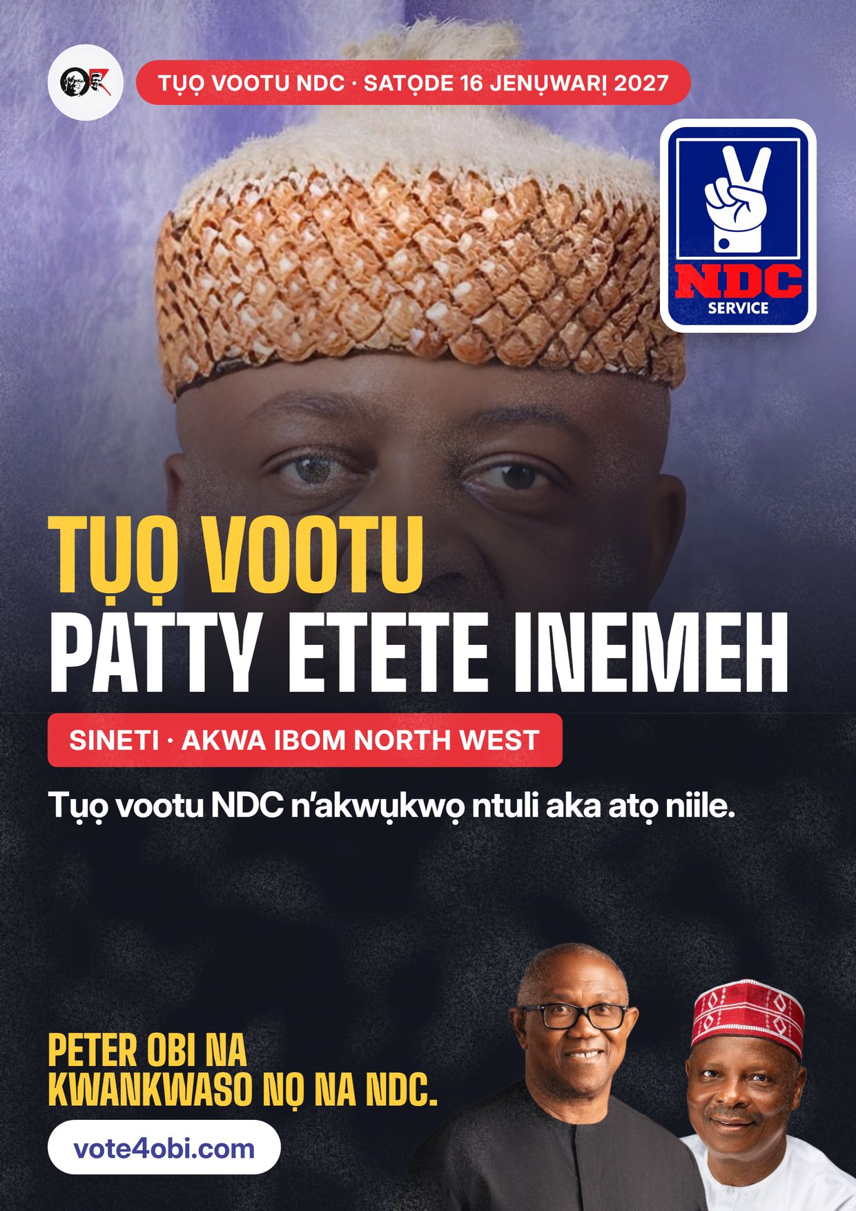 Mpempe akwụkwọ mgbasa ozi: Patty Etete Inemeh, onye NDC na-azọ maka Sineti, Akwa Ibom North West