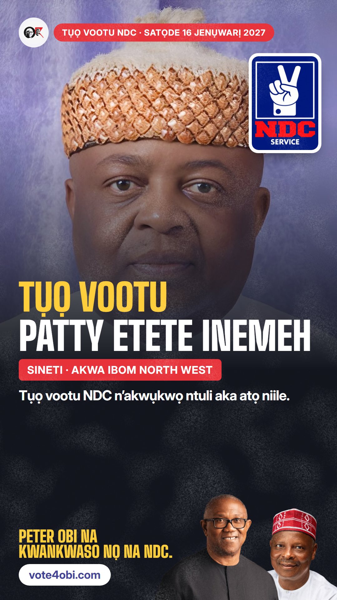 Foto WhatsApp status: Patty Etete Inemeh, onye NDC na-azọ maka Sineti, Akwa Ibom North West