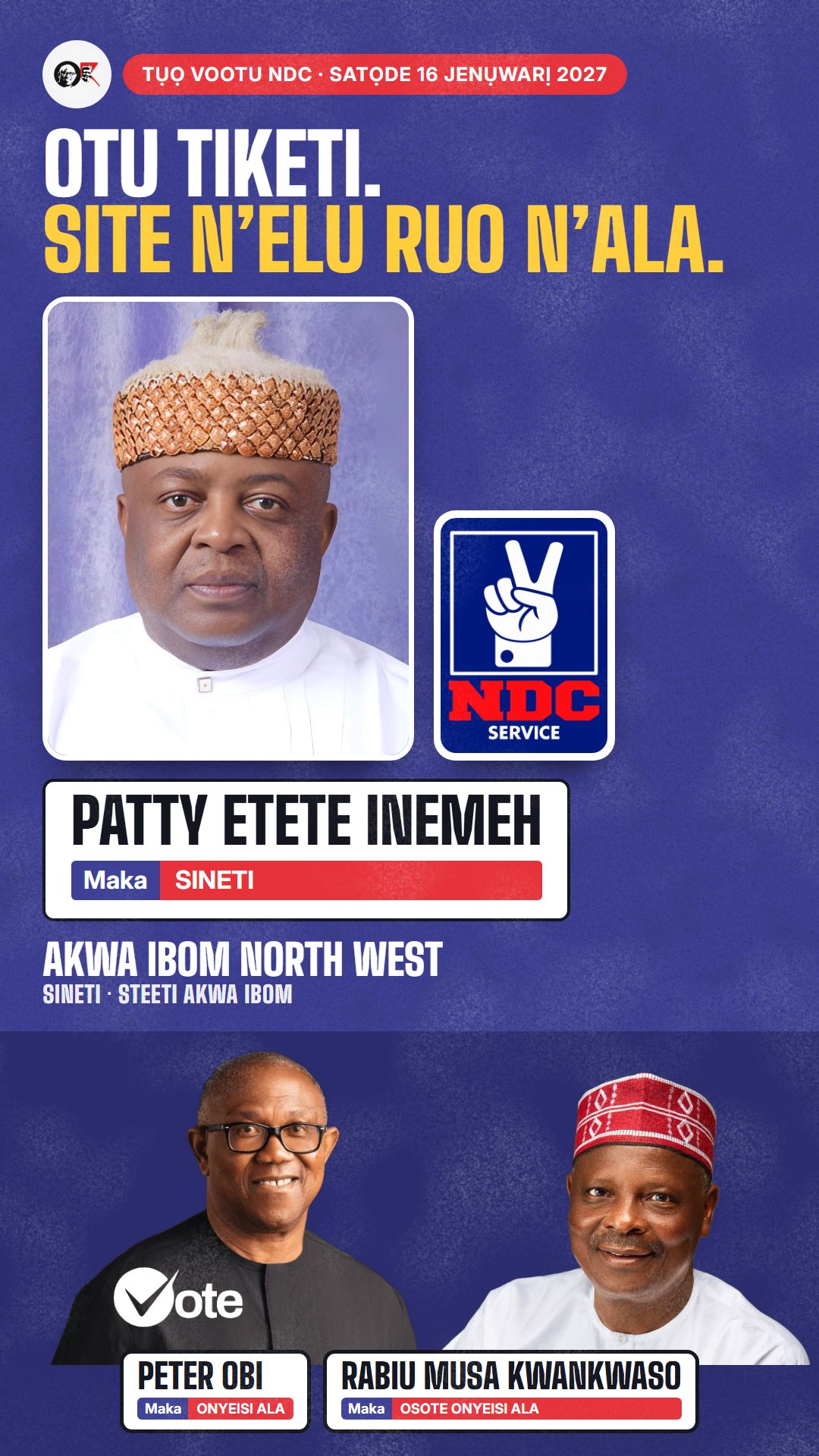 Foto WhatsApp status: Patty Etete Inemeh, onye NDC na-azọ maka Sineti, Akwa Ibom North West