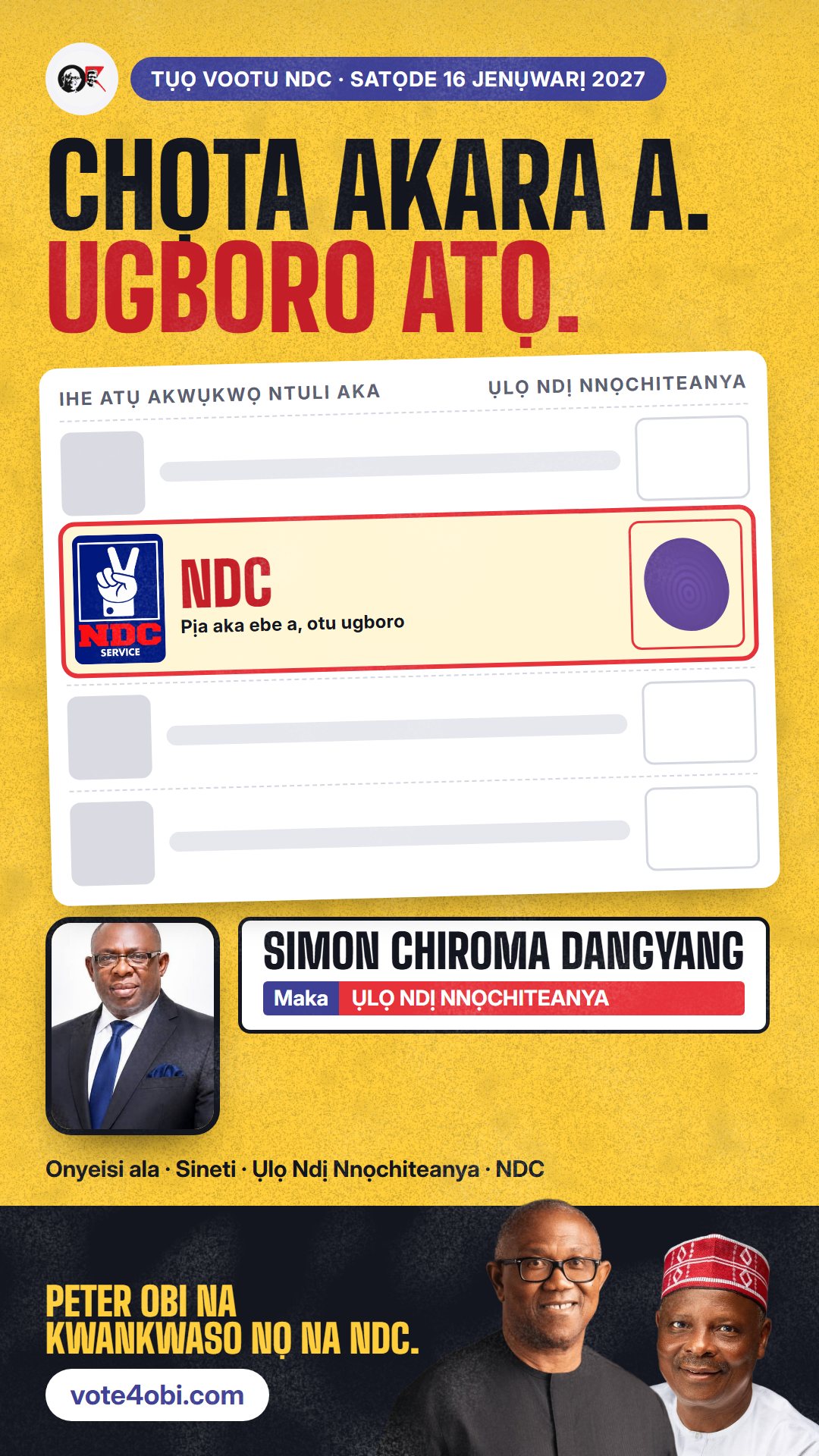 Foto WhatsApp status: Simon Chiroma Dangyang, onye NDC na-azọ maka Ụlọ Ndị Nnọchiteanya, Jos South/Jos East