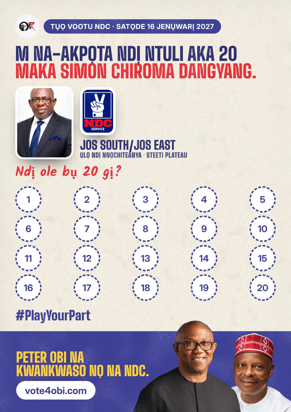 Mpempe akwụkwọ mgbasa ozi: Simon Chiroma Dangyang, onye NDC na-azọ maka Ụlọ Ndị Nnọchiteanya, Jos South/Jos East
