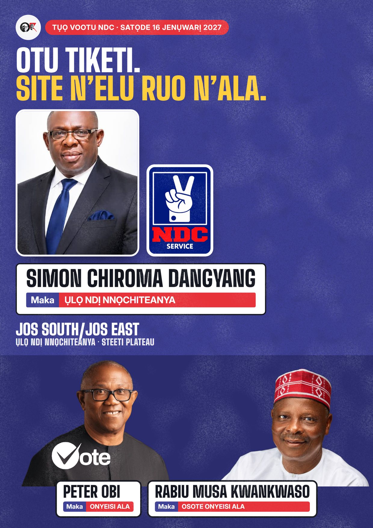Mpempe akwụkwọ mgbasa ozi: Simon Chiroma Dangyang, onye NDC na-azọ maka Ụlọ Ndị Nnọchiteanya, Jos South/Jos East