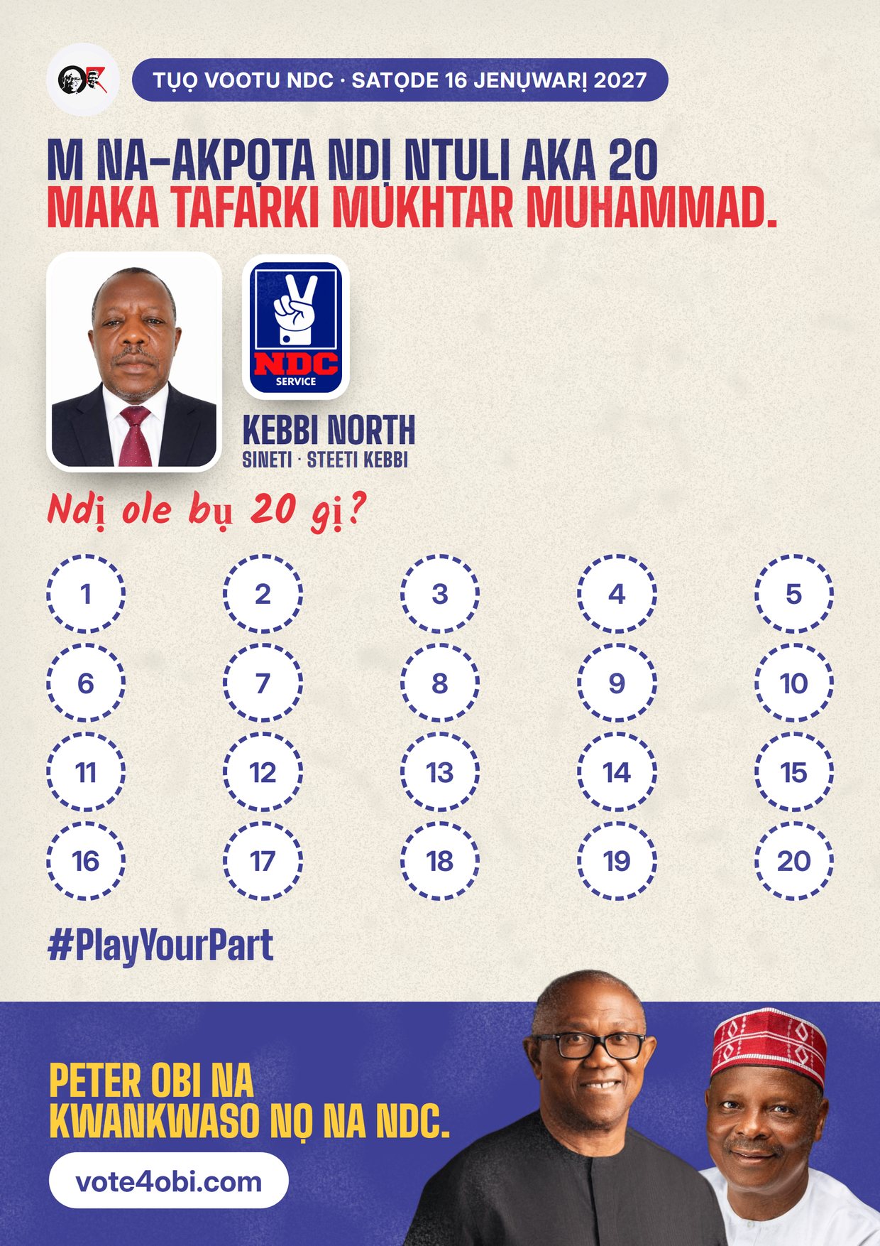 Mpempe akwụkwọ mgbasa ozi: Tafarki Mukhtar Muhammad, onye NDC na-azọ maka Sineti, Kebbi North