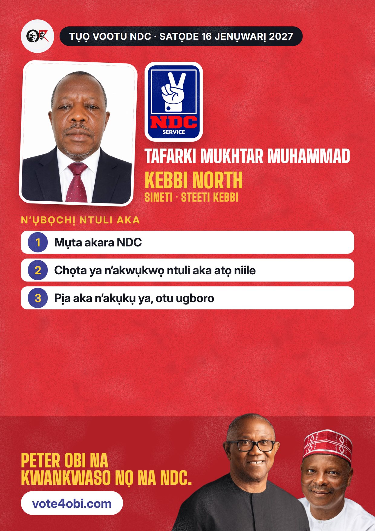 Mpempe akwụkwọ mgbasa ozi: Tafarki Mukhtar Muhammad, onye NDC na-azọ maka Sineti, Kebbi North