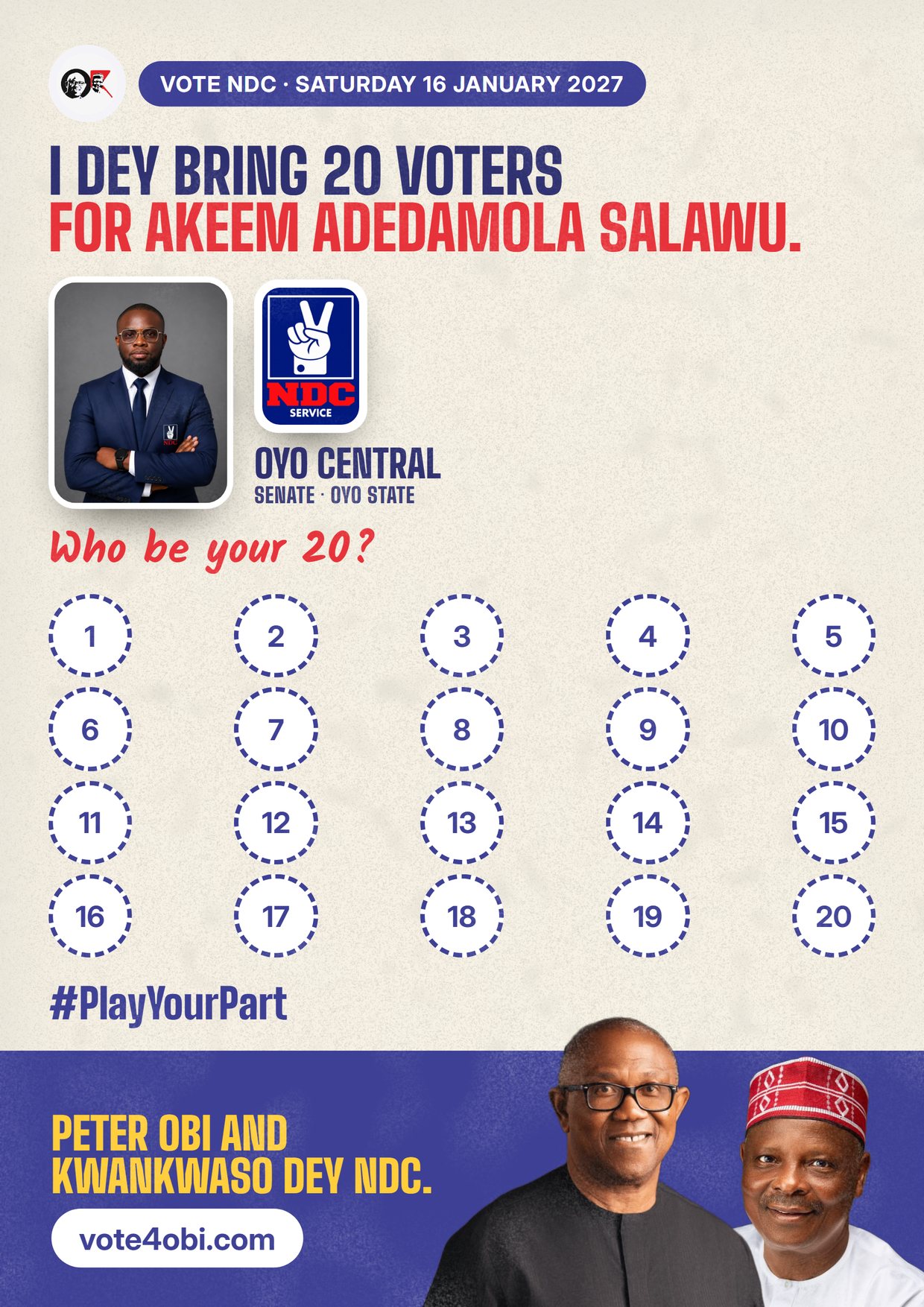Poster: Akeem Adedamola Salawu, NDC candidate for Senate, Oyo Central