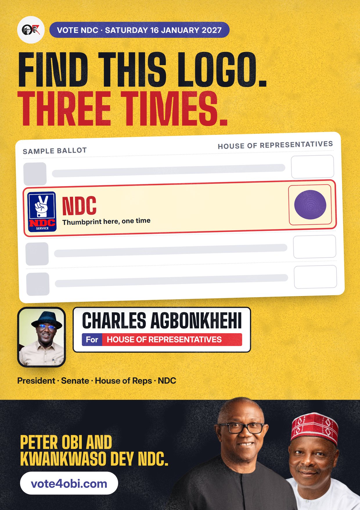 Poster: Charles Agbonkhehi, NDC candidate for House of Representatives, Esan Central/Esan West/Igueben