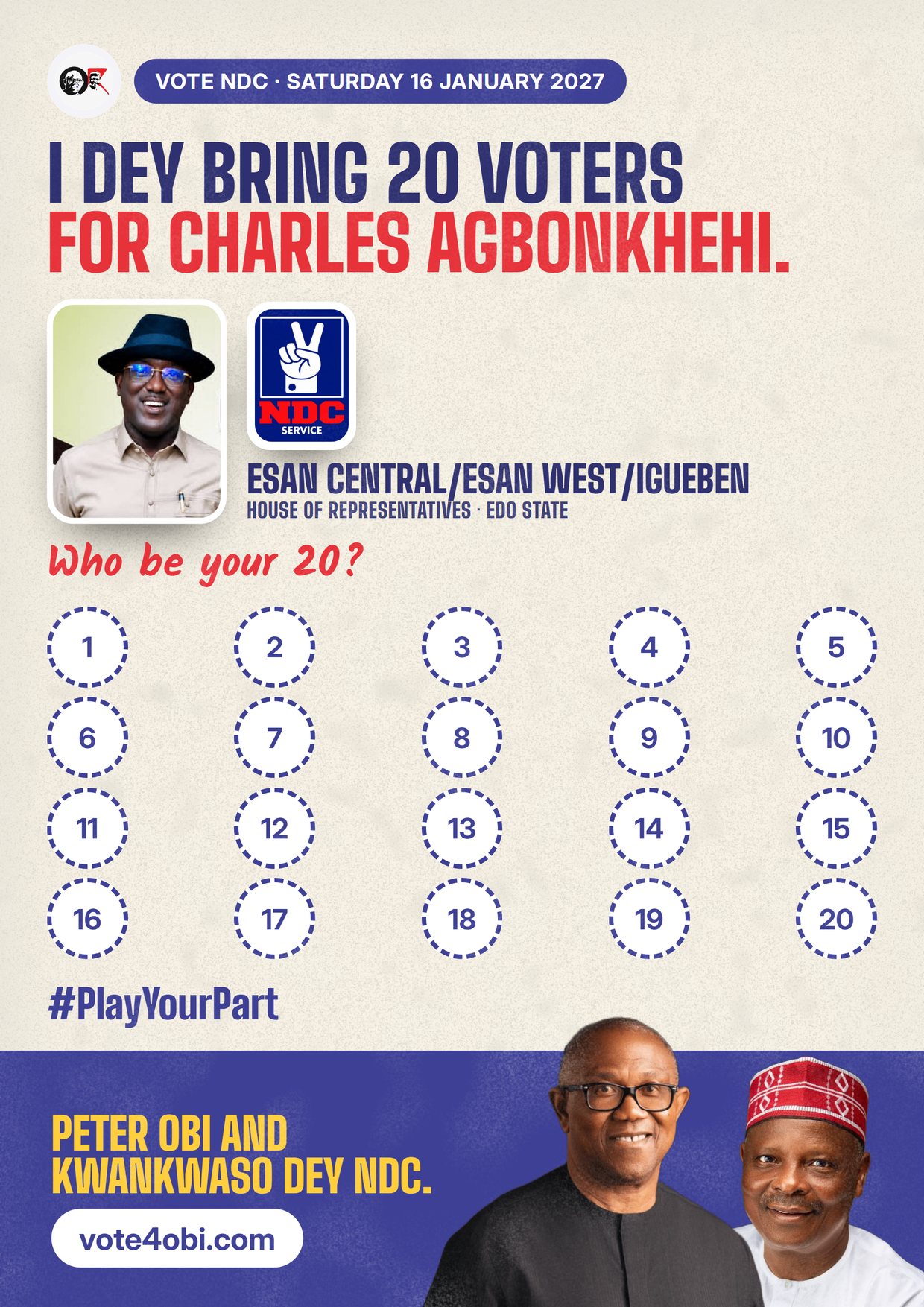 Poster: Charles Agbonkhehi, NDC candidate for House of Representatives, Esan Central/Esan West/Igueben