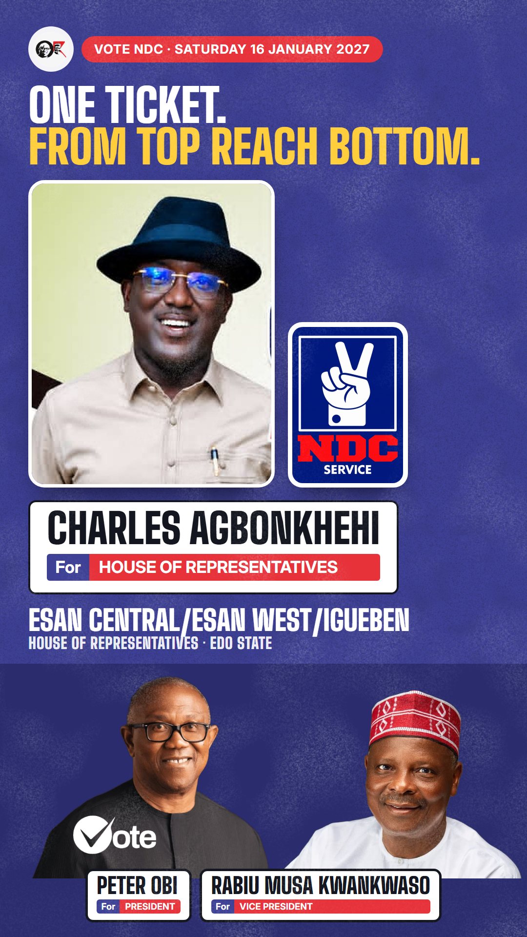 WhatsApp status picture: Charles Agbonkhehi, NDC candidate for House of Representatives, Esan Central/Esan West/Igueben