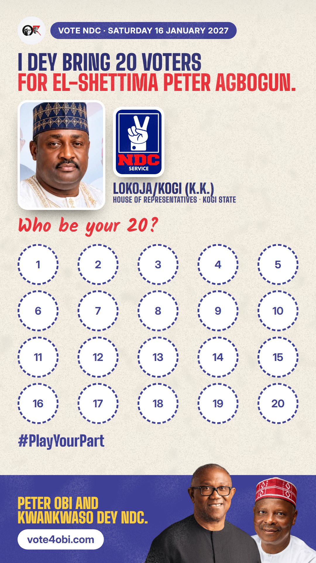 WhatsApp status picture: El-Shettima Peter Agbogun, NDC candidate for House of Representatives, Lokoja/Kogi (K.K.)