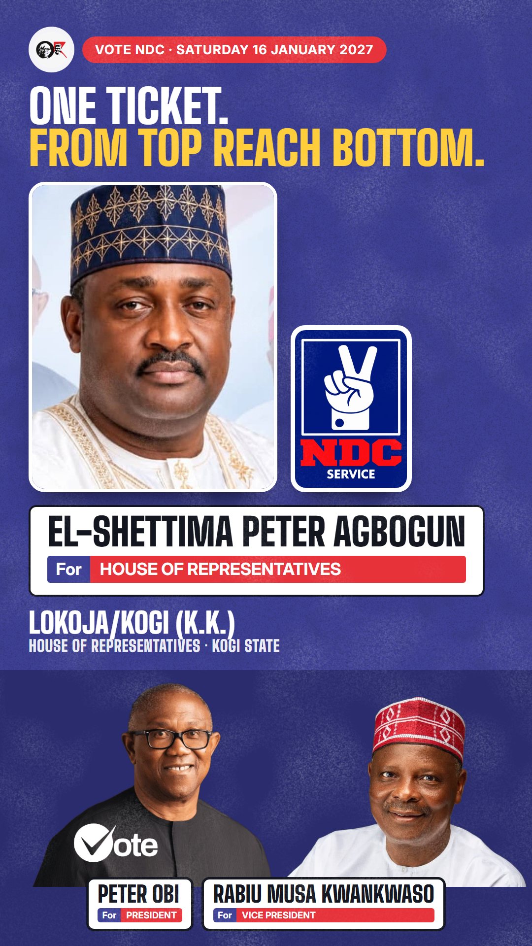 WhatsApp status picture: El-Shettima Peter Agbogun, NDC candidate for House of Representatives, Lokoja/Kogi (K.K.)