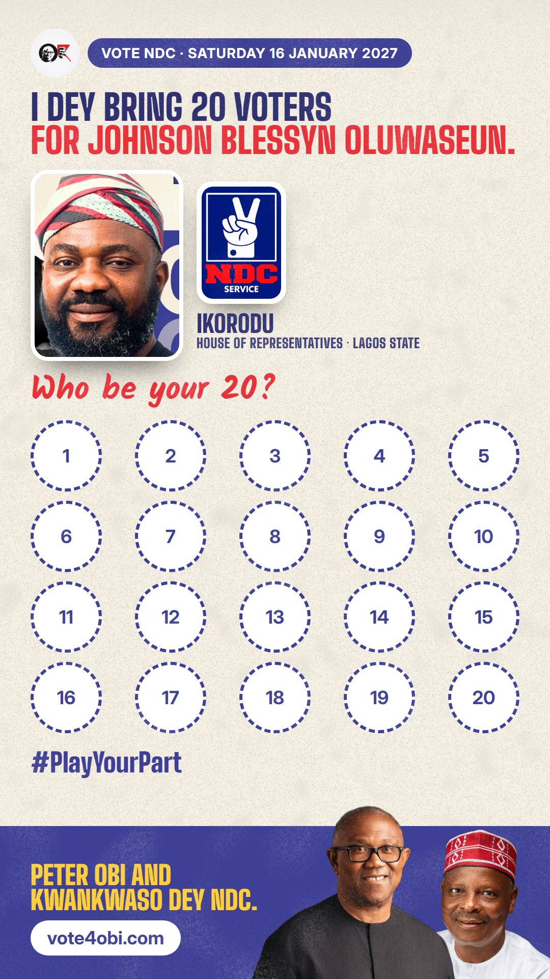 WhatsApp status picture: Johnson Blessyn Oluwaseun, NDC candidate for House of Representatives, Ikorodu