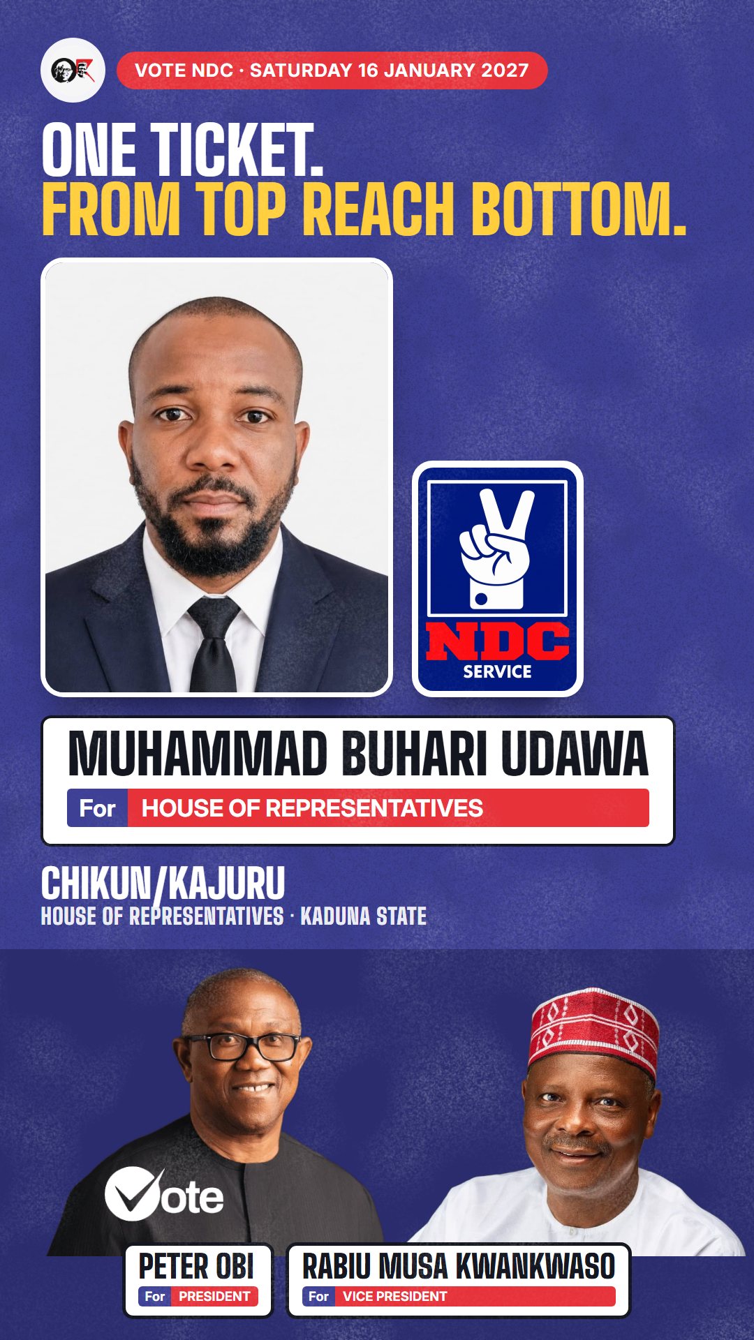 WhatsApp status picture: Muhammad Buhari Udawa, NDC candidate for House of Representatives, Chikun/Kajuru