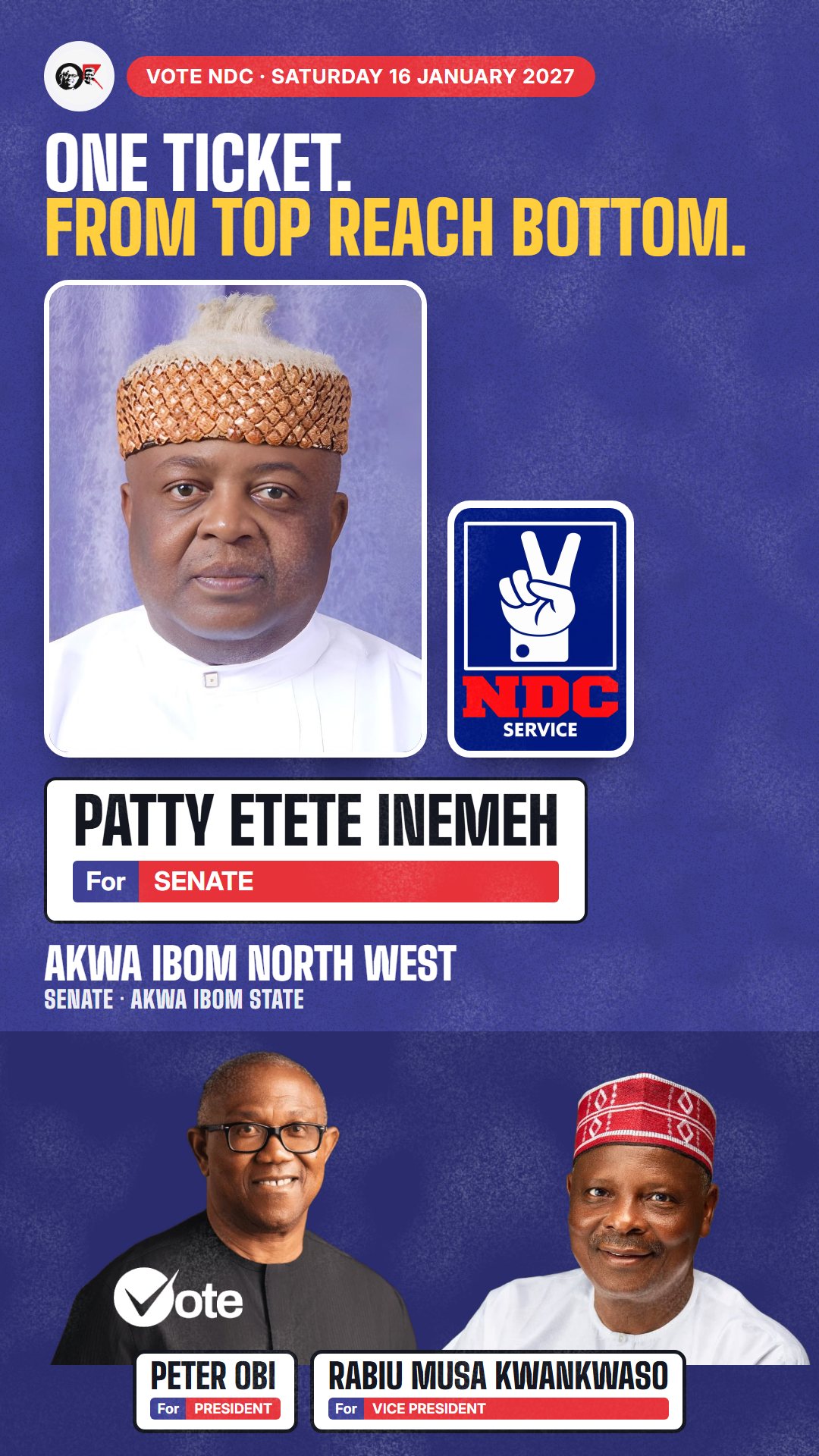 WhatsApp status picture: Patty Etete Inemeh, NDC candidate for Senate, Akwa Ibom North West