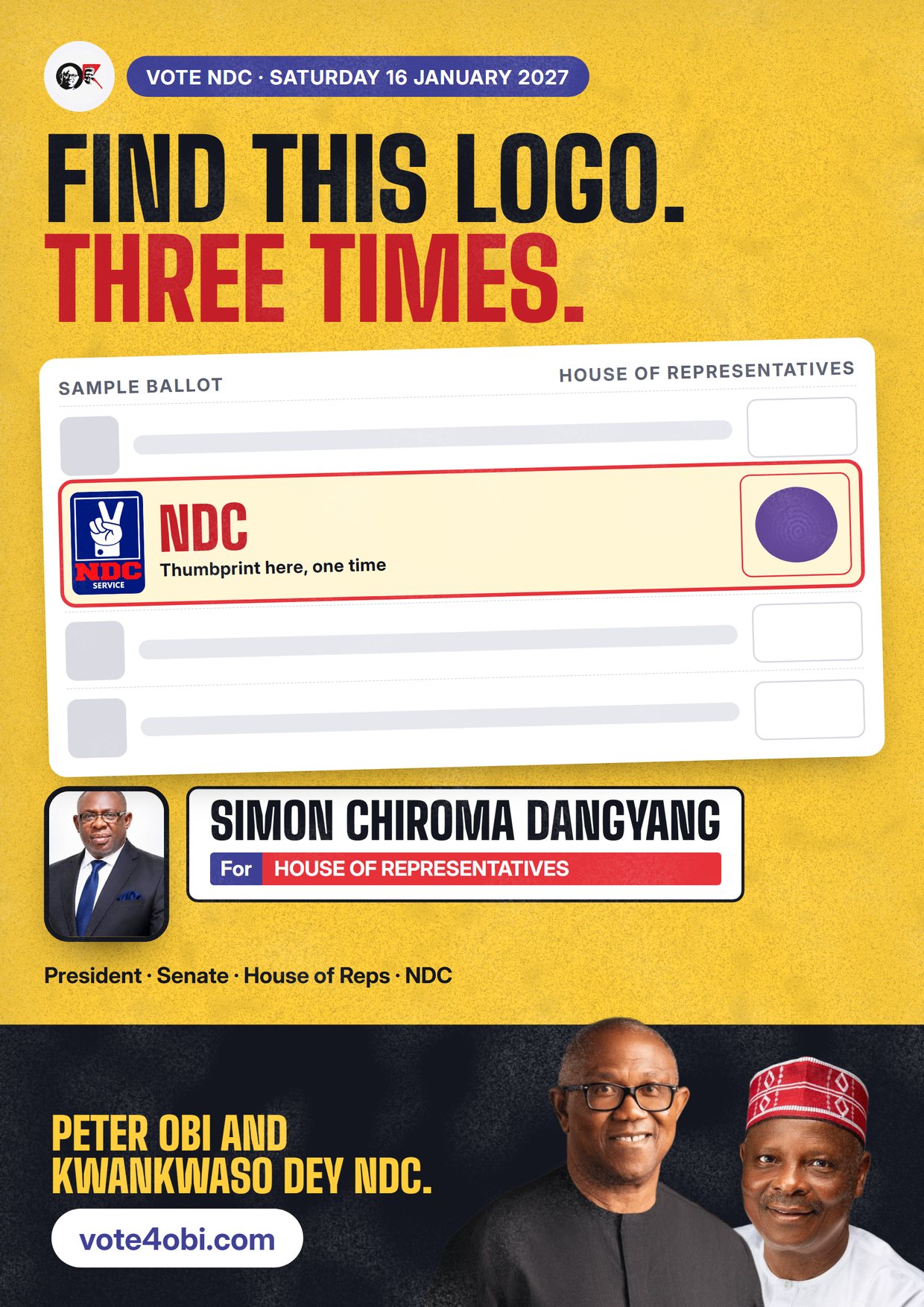 Poster: Simon Chiroma Dangyang, NDC candidate for House of Representatives, Jos South/Jos East