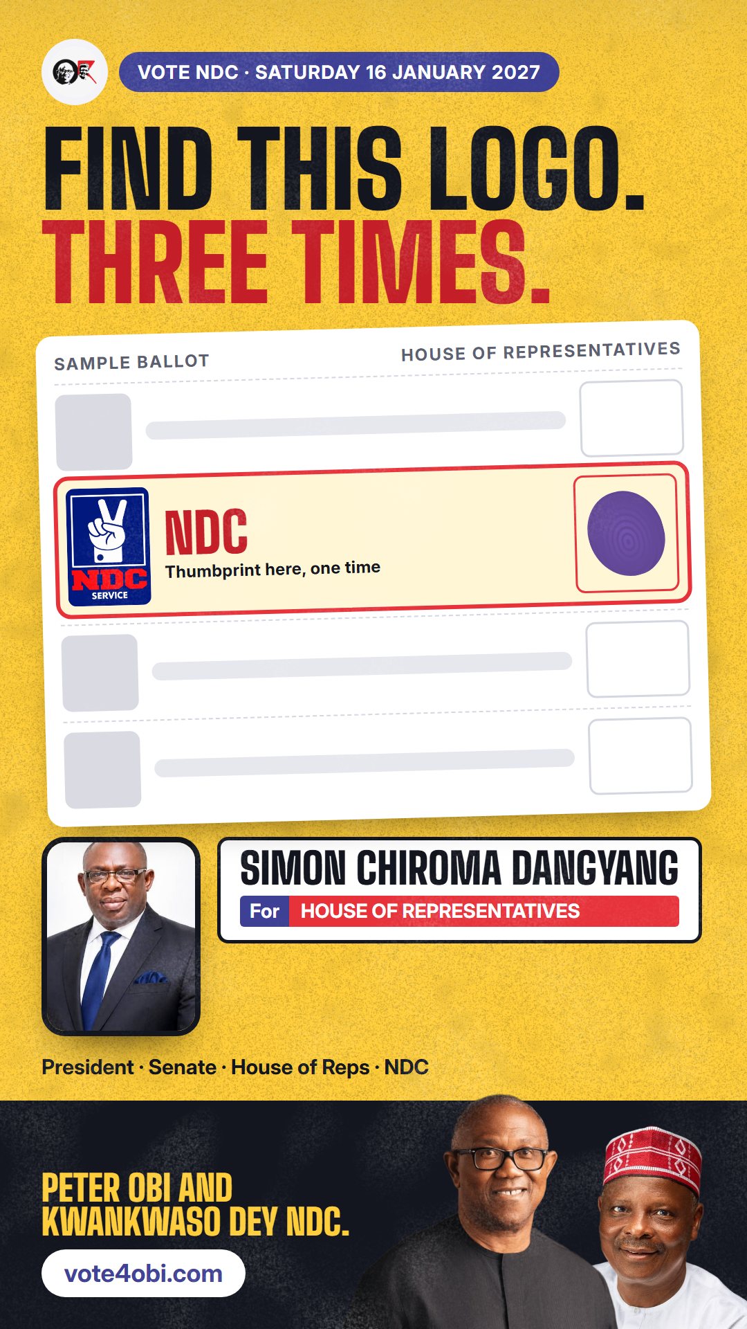 WhatsApp status picture: Simon Chiroma Dangyang, NDC candidate for House of Representatives, Jos South/Jos East