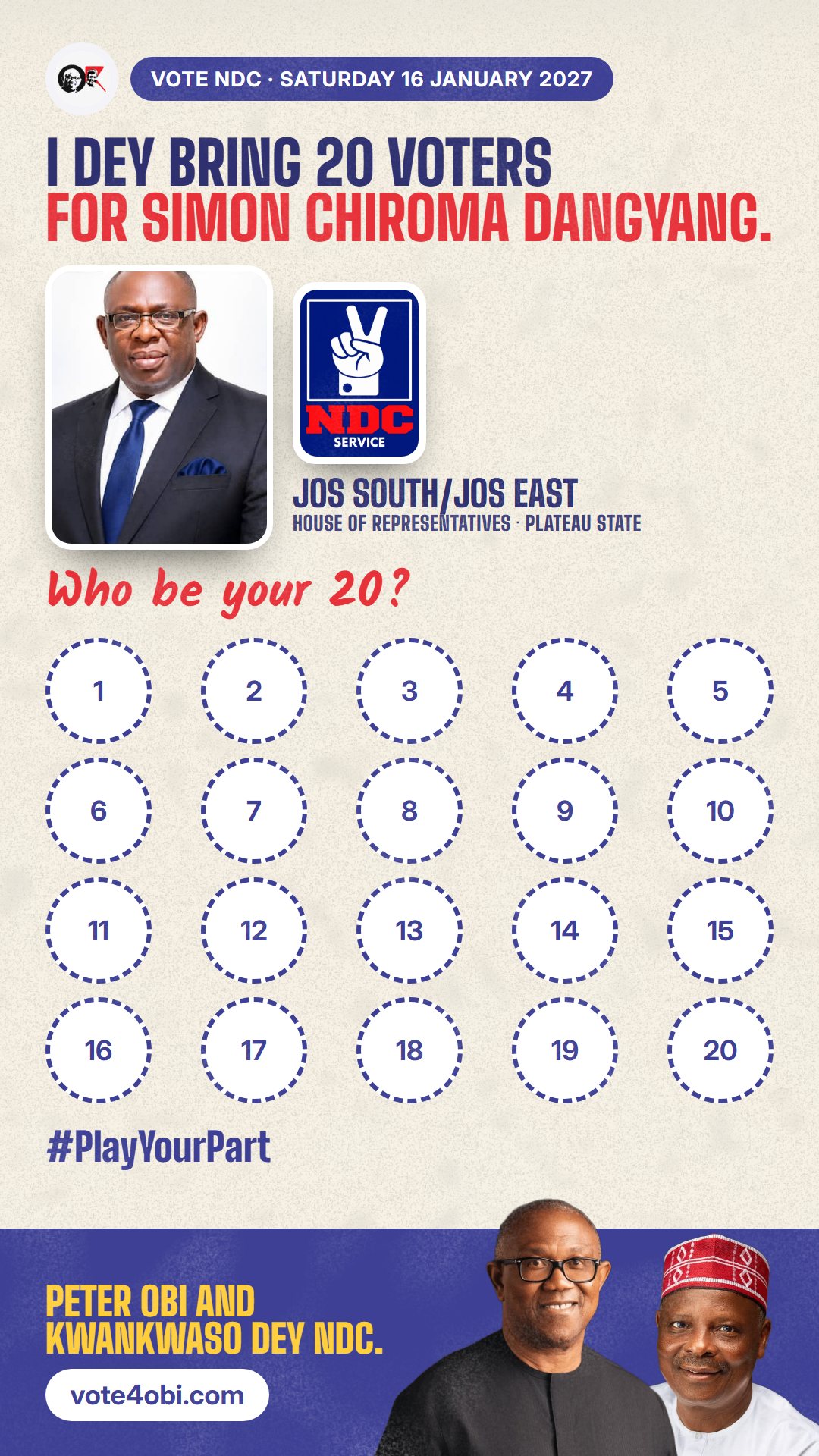 WhatsApp status picture: Simon Chiroma Dangyang, NDC candidate for House of Representatives, Jos South/Jos East