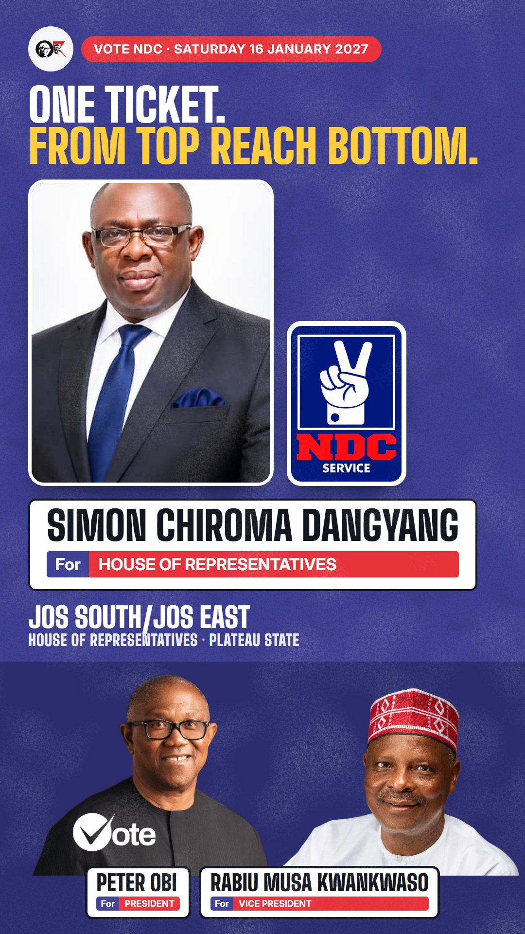 WhatsApp status picture: Simon Chiroma Dangyang, NDC candidate for House of Representatives, Jos South/Jos East
