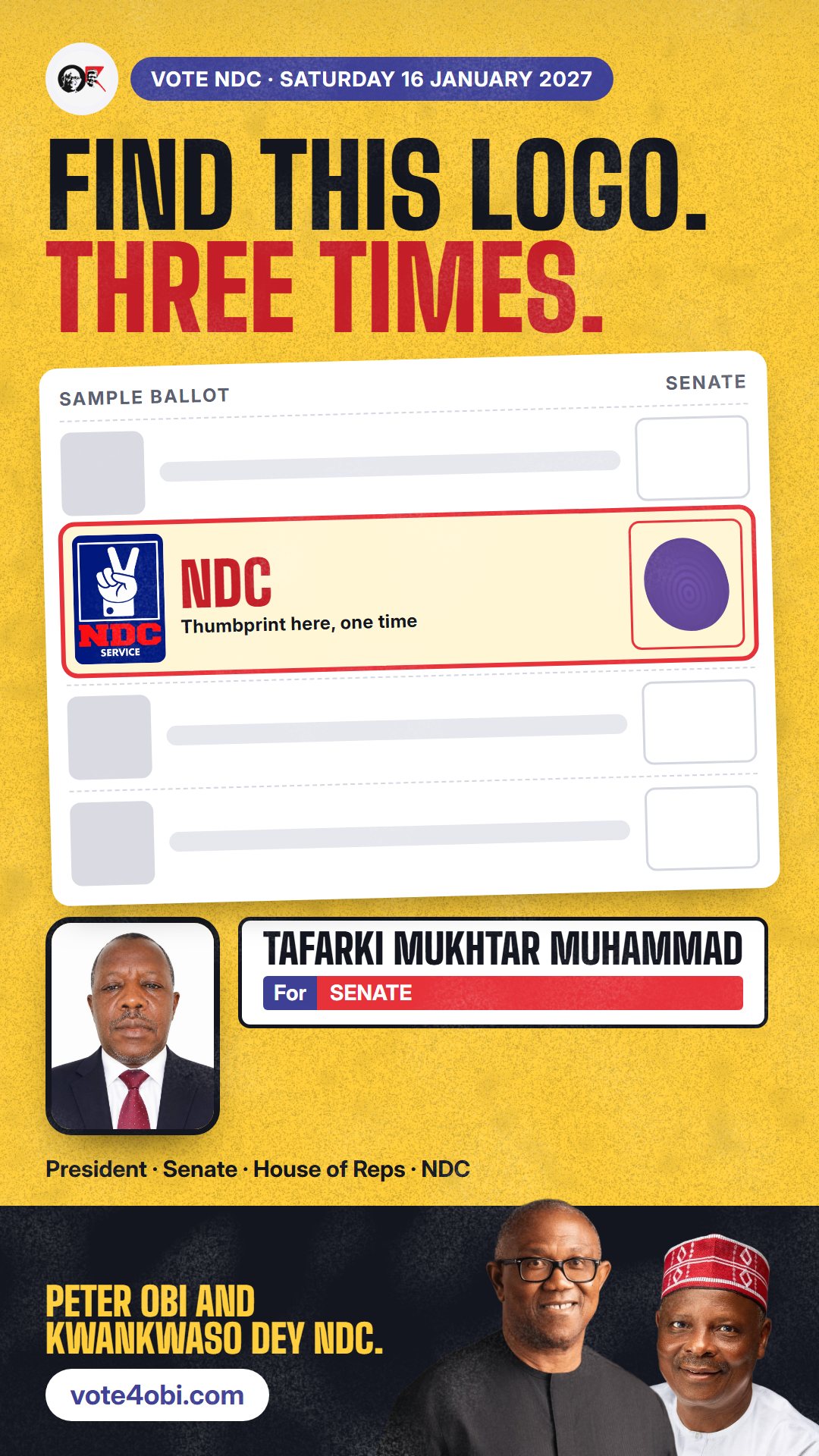 WhatsApp status picture: Tafarki Mukhtar Muhammad, NDC candidate for Senate, Kebbi North