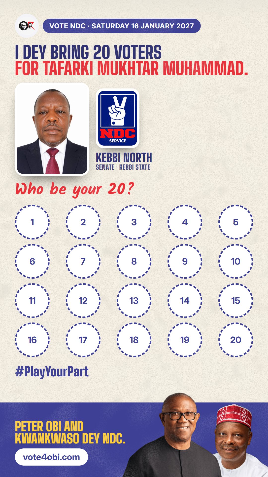 WhatsApp status picture: Tafarki Mukhtar Muhammad, NDC candidate for Senate, Kebbi North