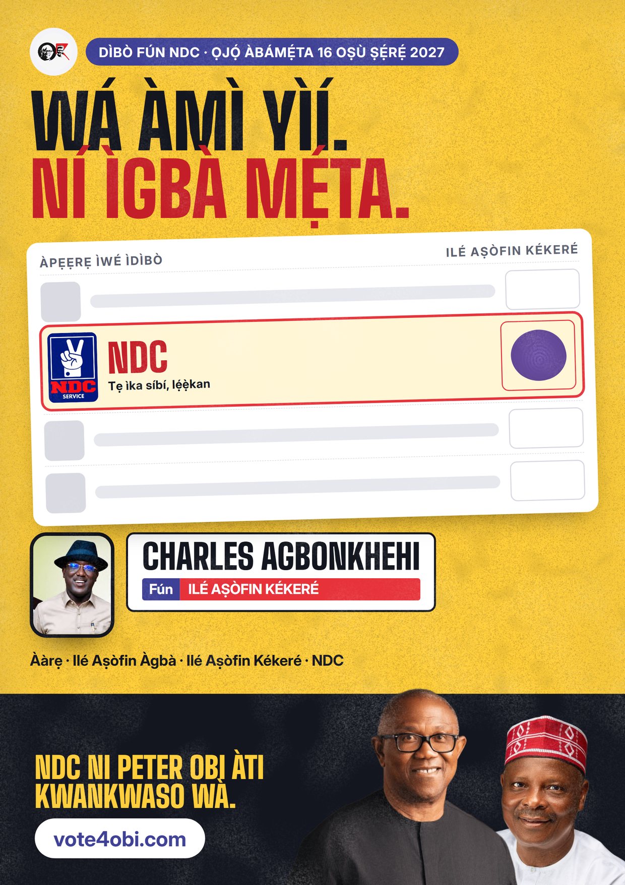 Pósítà: Charles Agbonkhehi, olùdíje NDC fún Ilé Aṣòfin Kékeré, Esan Central/Esan West/Igueben