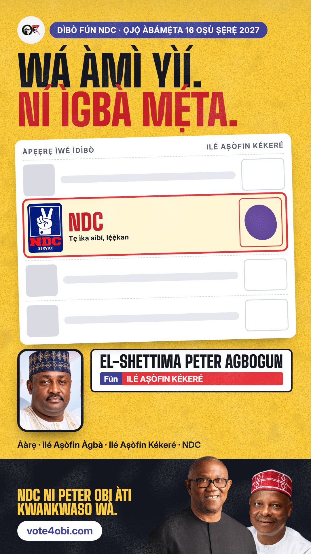 Àwòrán WhatsApp status: El-Shettima Peter Agbogun, olùdíje NDC fún Ilé Aṣòfin Kékeré, Lokoja/Kogi (K.K.)