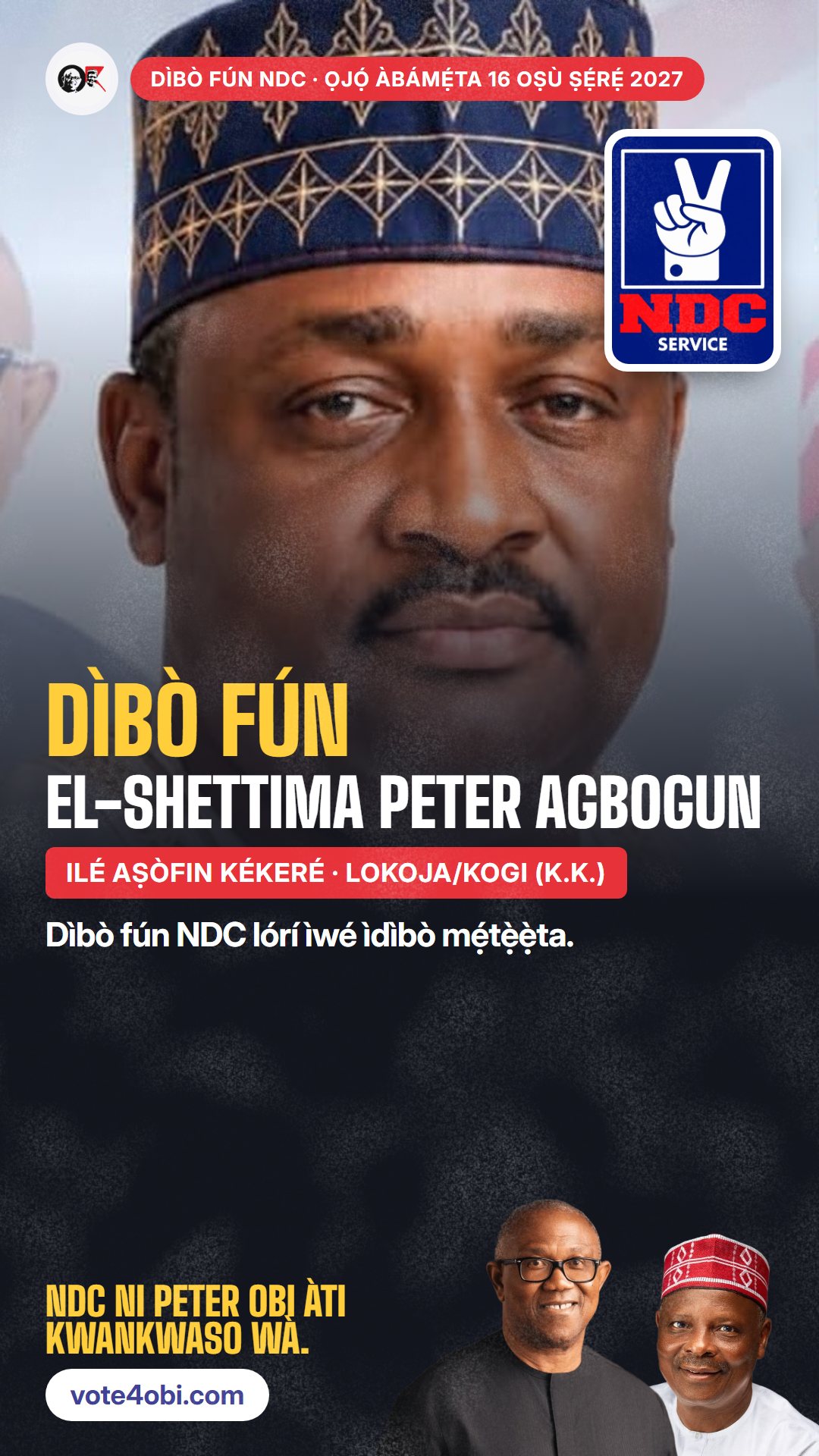 Àwòrán WhatsApp status: El-Shettima Peter Agbogun, olùdíje NDC fún Ilé Aṣòfin Kékeré, Lokoja/Kogi (K.K.)