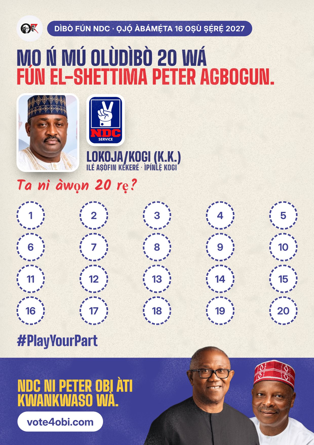 Pósítà: El-Shettima Peter Agbogun, olùdíje NDC fún Ilé Aṣòfin Kékeré, Lokoja/Kogi (K.K.)