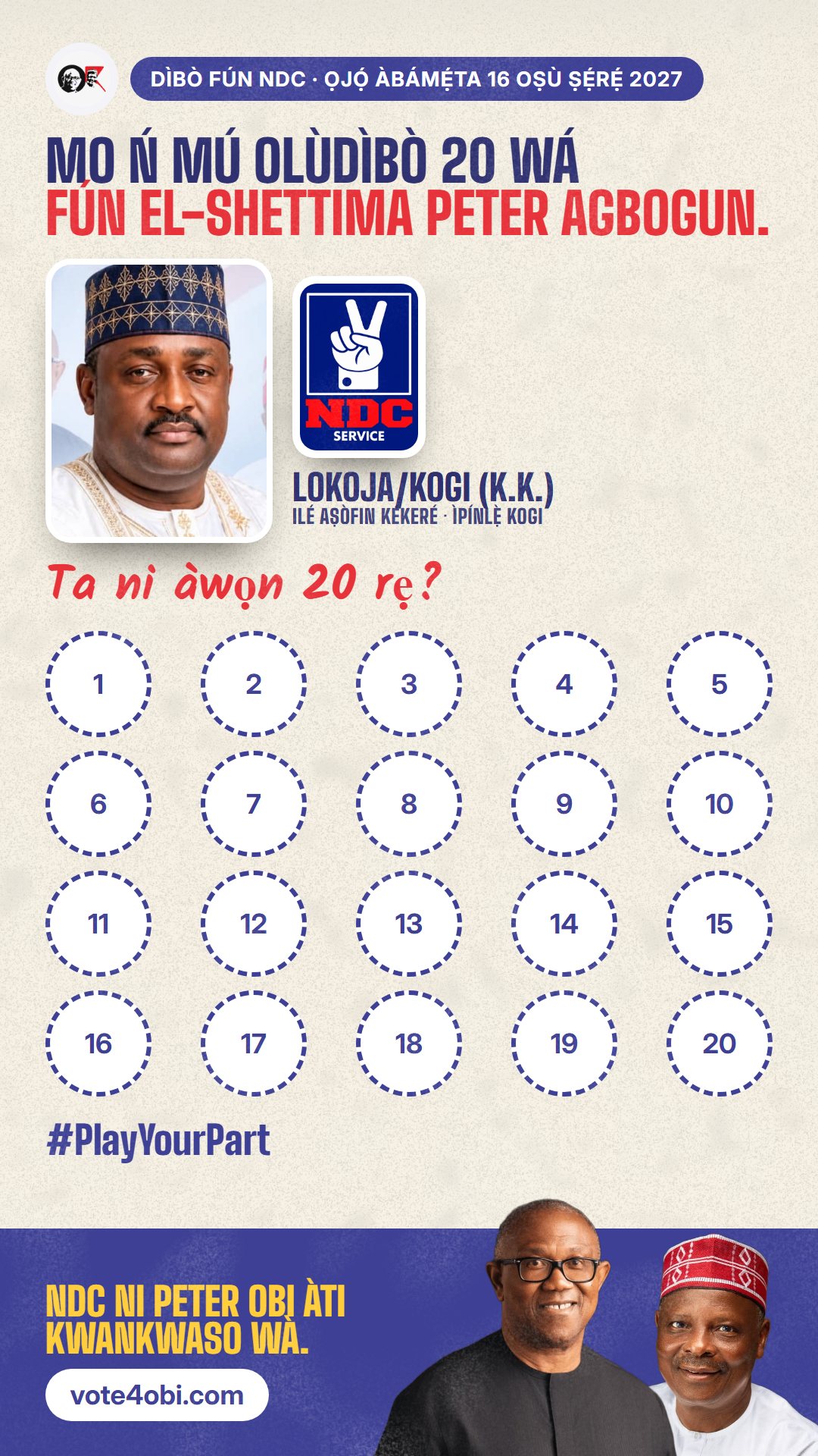 Àwòrán WhatsApp status: El-Shettima Peter Agbogun, olùdíje NDC fún Ilé Aṣòfin Kékeré, Lokoja/Kogi (K.K.)