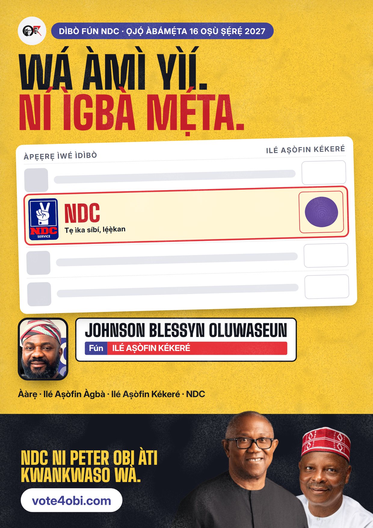 Pósítà: Johnson Blessyn Oluwaseun, olùdíje NDC fún Ilé Aṣòfin Kékeré, Ikorodu