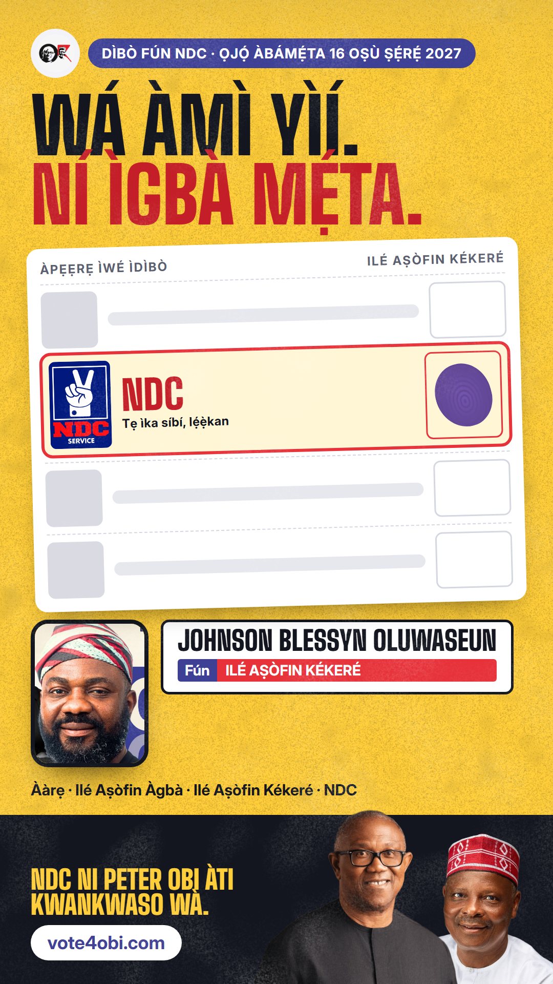 Àwòrán WhatsApp status: Johnson Blessyn Oluwaseun, olùdíje NDC fún Ilé Aṣòfin Kékeré, Ikorodu