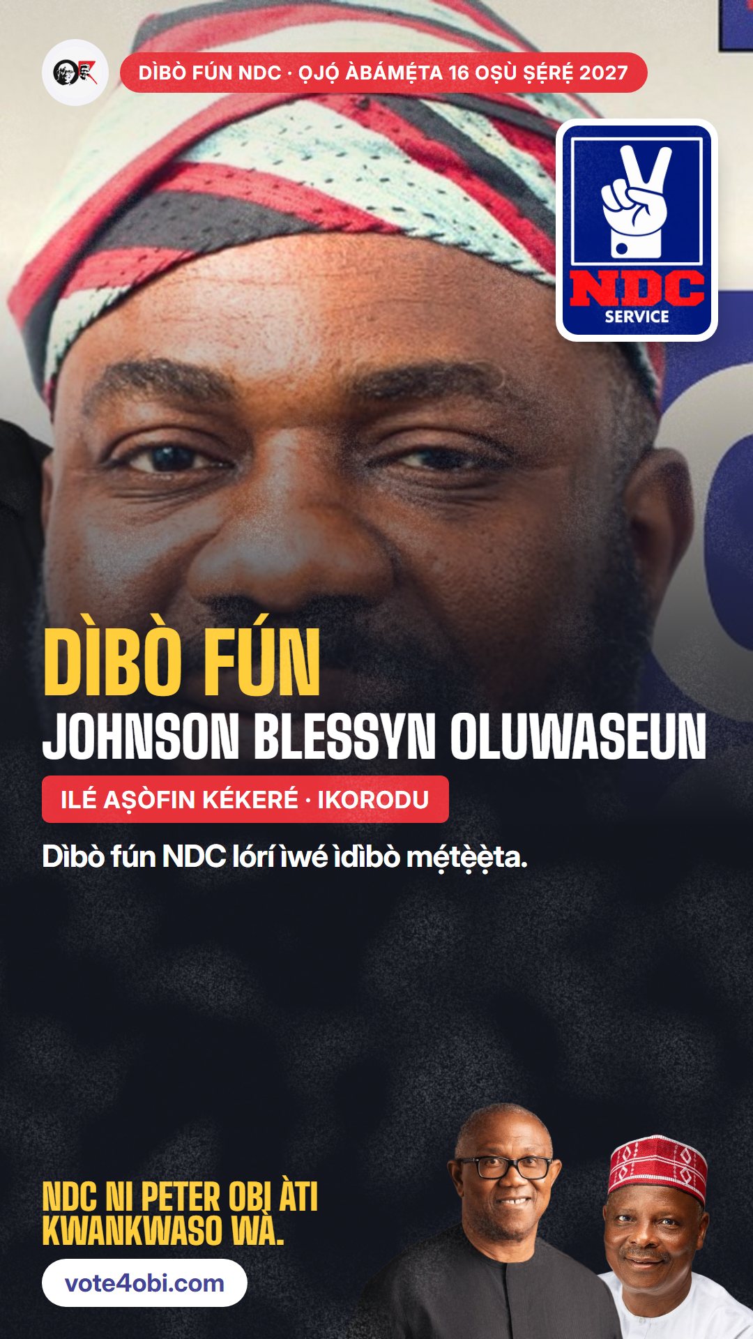 Àwòrán WhatsApp status: Johnson Blessyn Oluwaseun, olùdíje NDC fún Ilé Aṣòfin Kékeré, Ikorodu