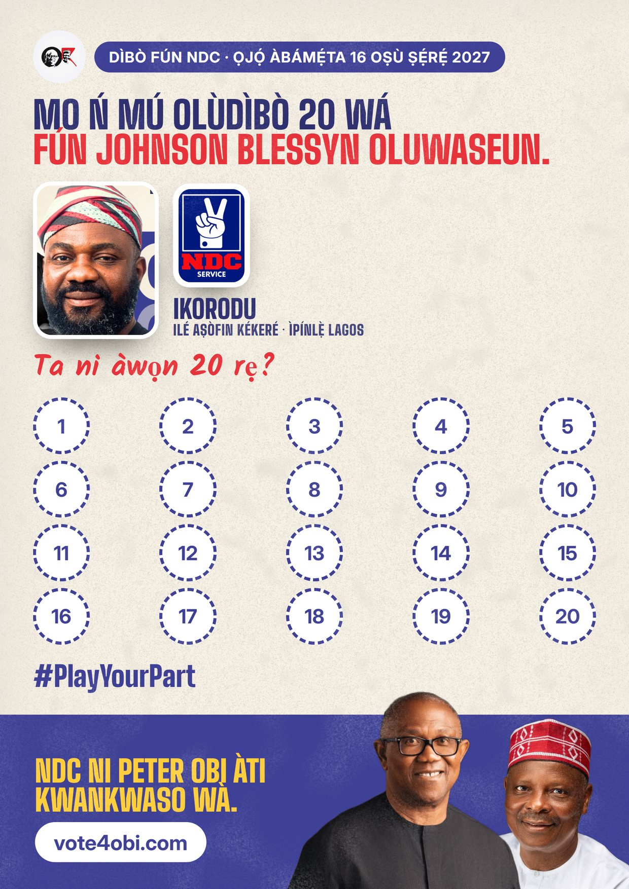 Pósítà: Johnson Blessyn Oluwaseun, olùdíje NDC fún Ilé Aṣòfin Kékeré, Ikorodu