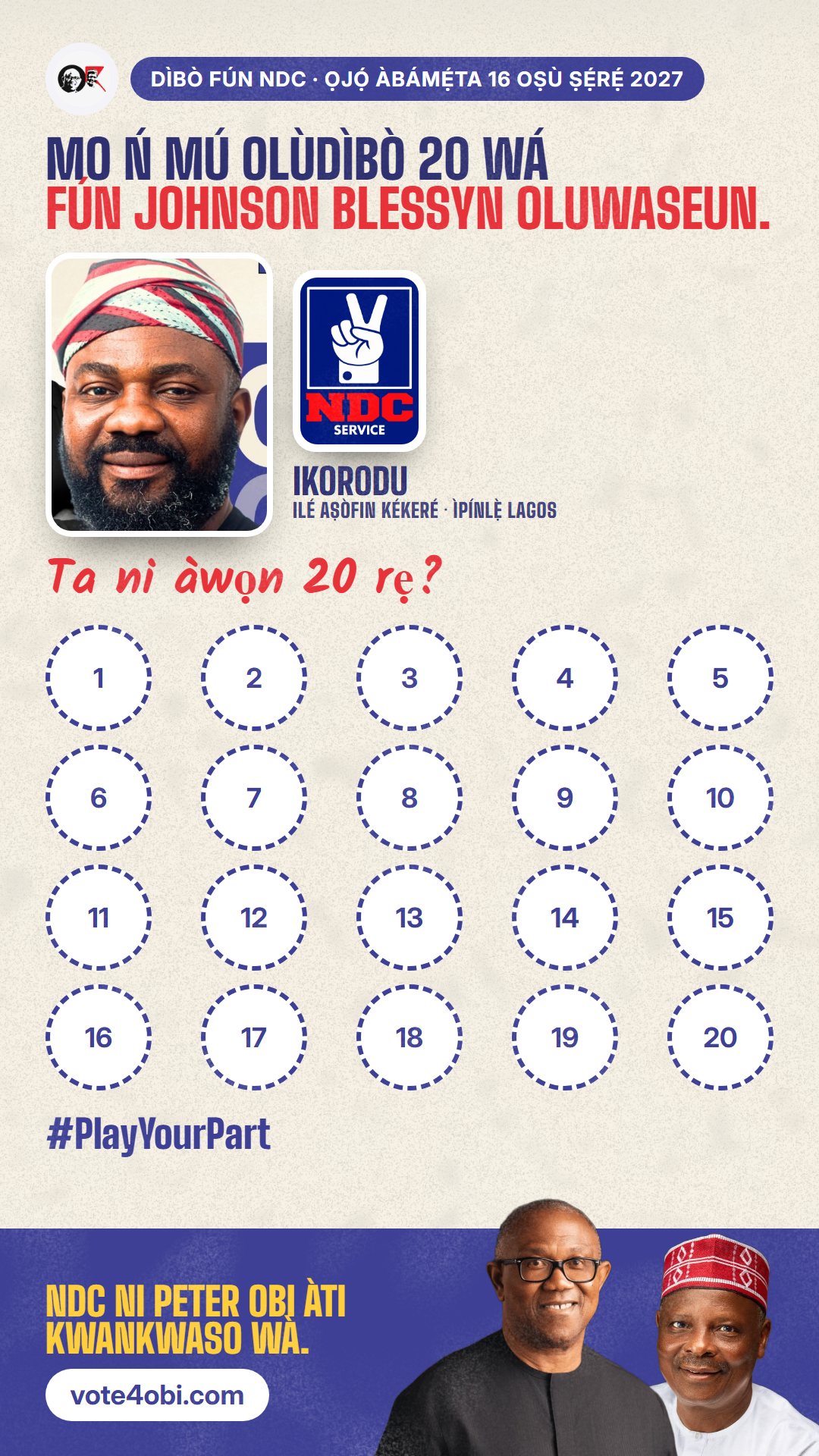 Àwòrán WhatsApp status: Johnson Blessyn Oluwaseun, olùdíje NDC fún Ilé Aṣòfin Kékeré, Ikorodu