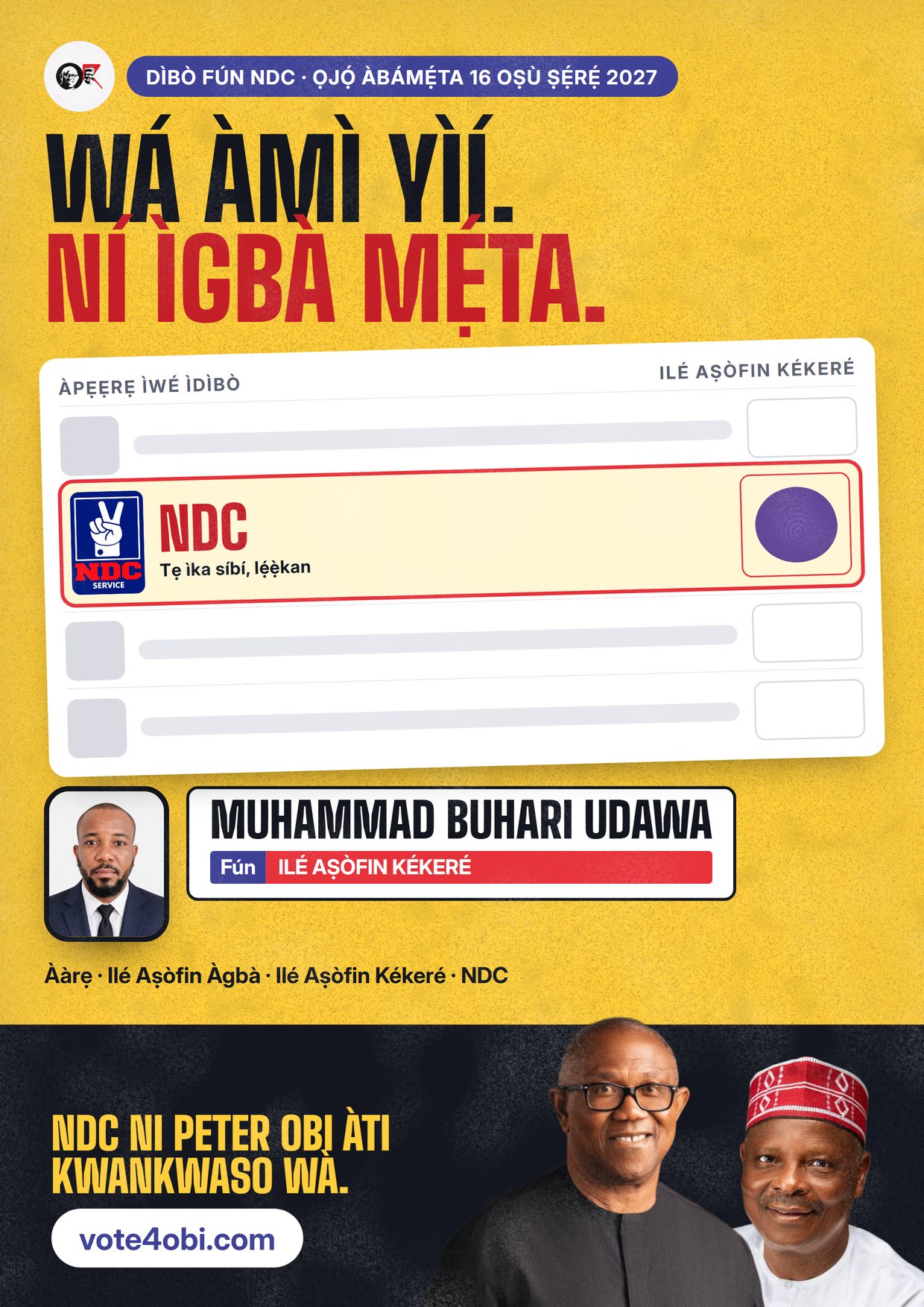Pósítà: Muhammad Buhari Udawa, olùdíje NDC fún Ilé Aṣòfin Kékeré, Chikun/Kajuru