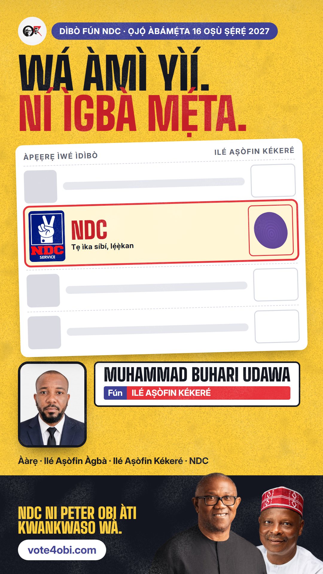 Àwòrán WhatsApp status: Muhammad Buhari Udawa, olùdíje NDC fún Ilé Aṣòfin Kékeré, Chikun/Kajuru