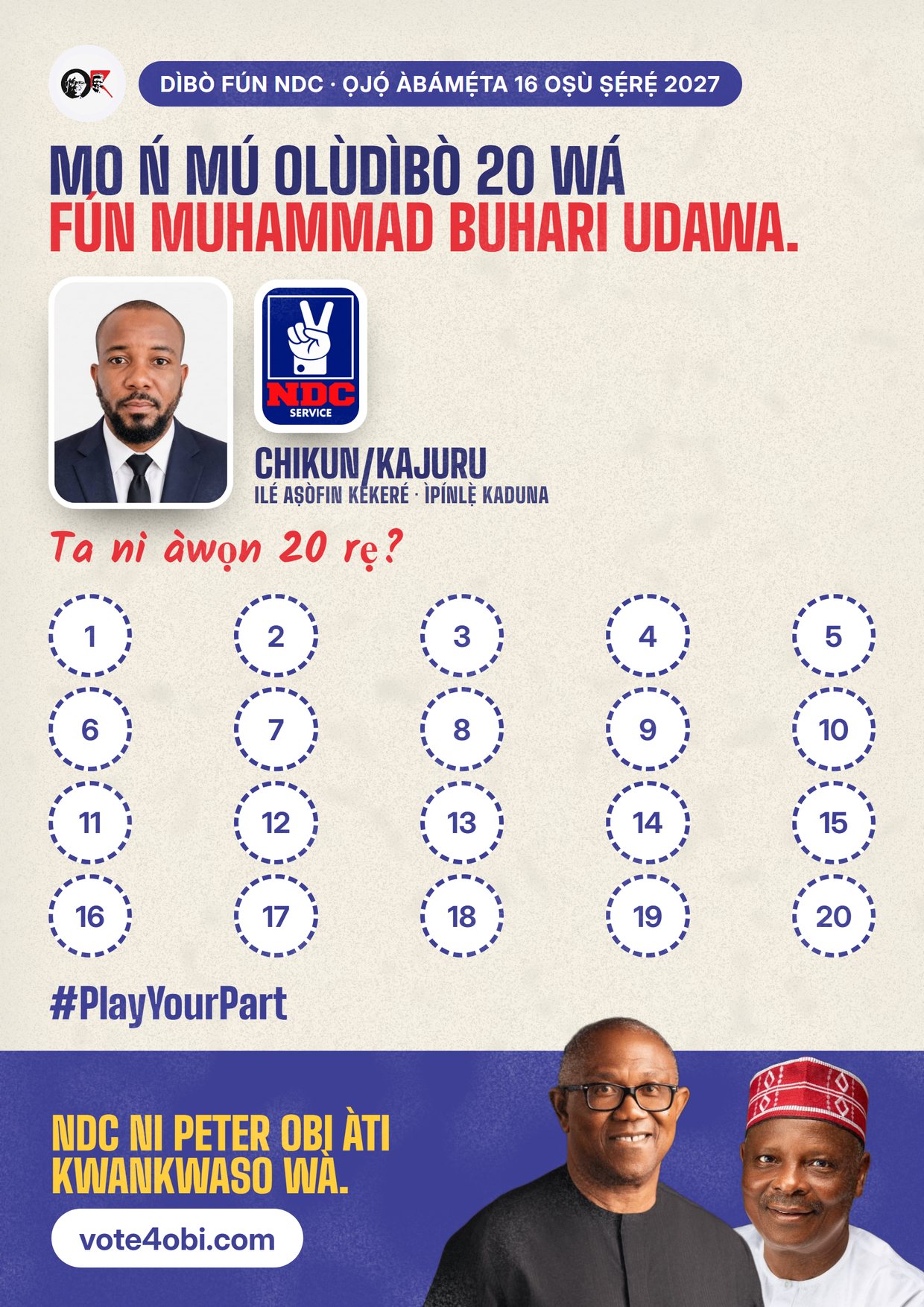 Pósítà: Muhammad Buhari Udawa, olùdíje NDC fún Ilé Aṣòfin Kékeré, Chikun/Kajuru