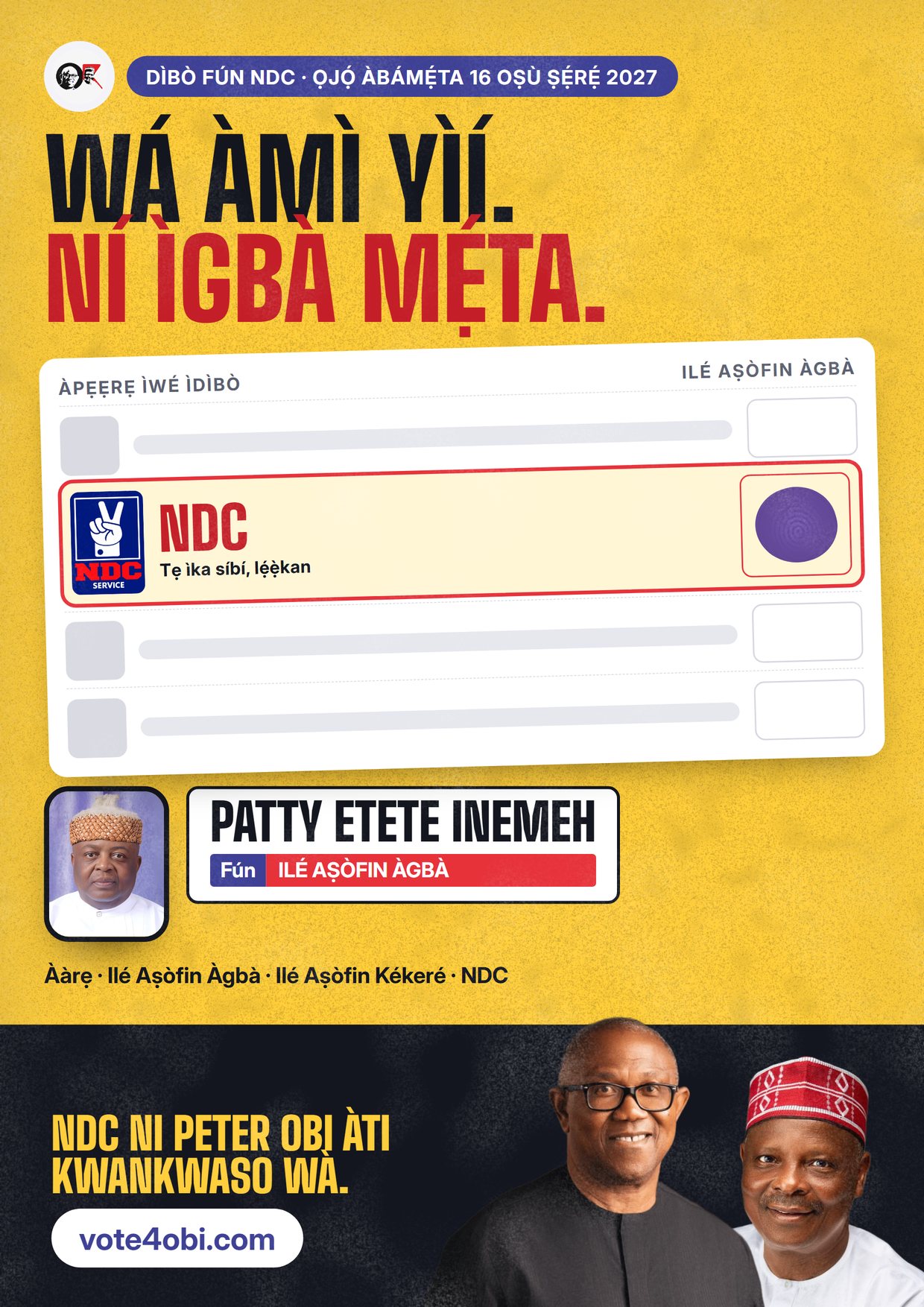 Pósítà: Patty Etete Inemeh, olùdíje NDC fún Ilé Aṣòfin Àgbà, Akwa Ibom North West