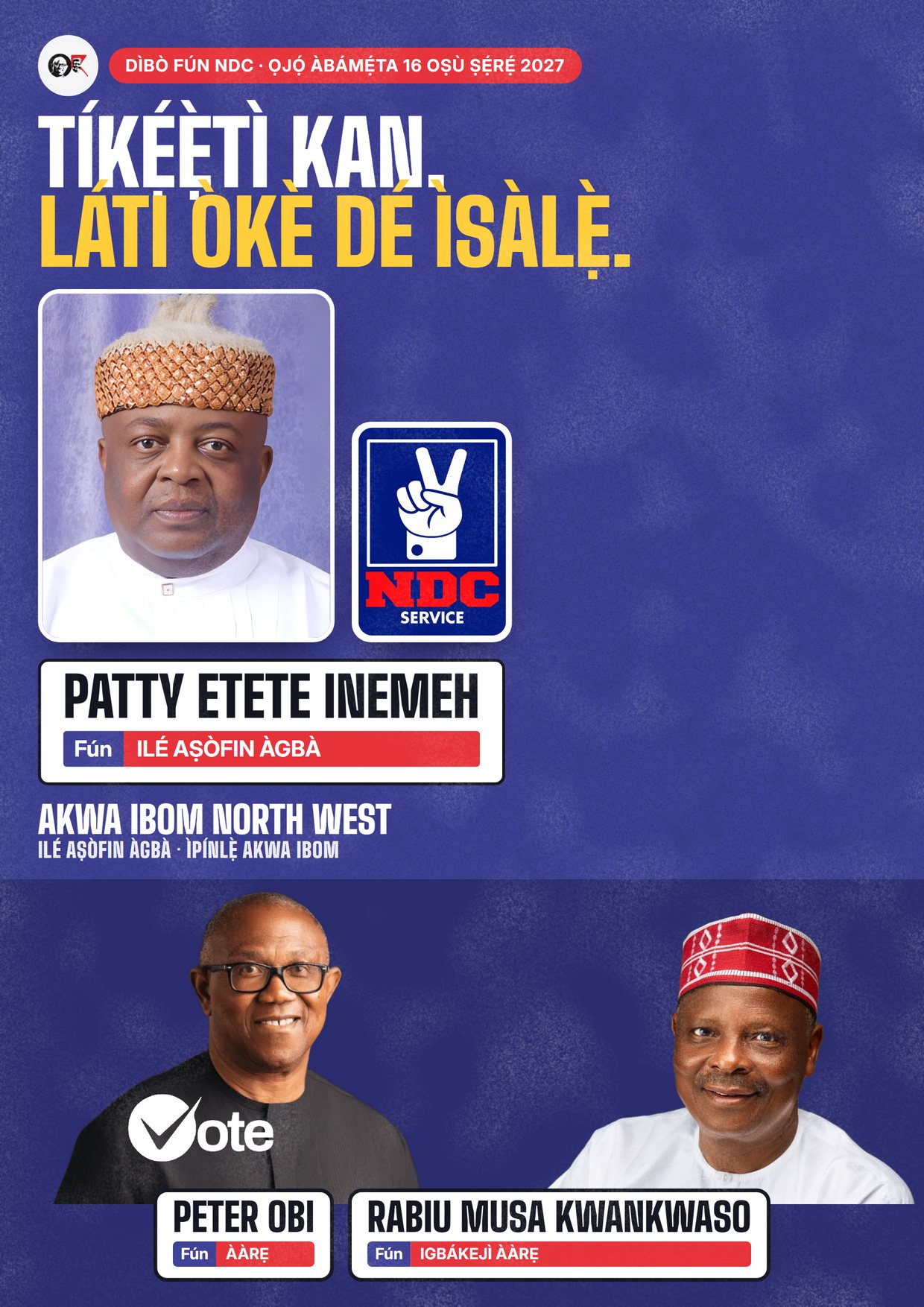 Pósítà: Patty Etete Inemeh, olùdíje NDC fún Ilé Aṣòfin Àgbà, Akwa Ibom North West
