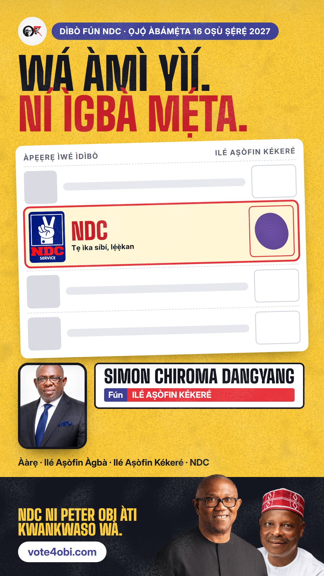 Àwòrán WhatsApp status: Simon Chiroma Dangyang, olùdíje NDC fún Ilé Aṣòfin Kékeré, Jos South/Jos East