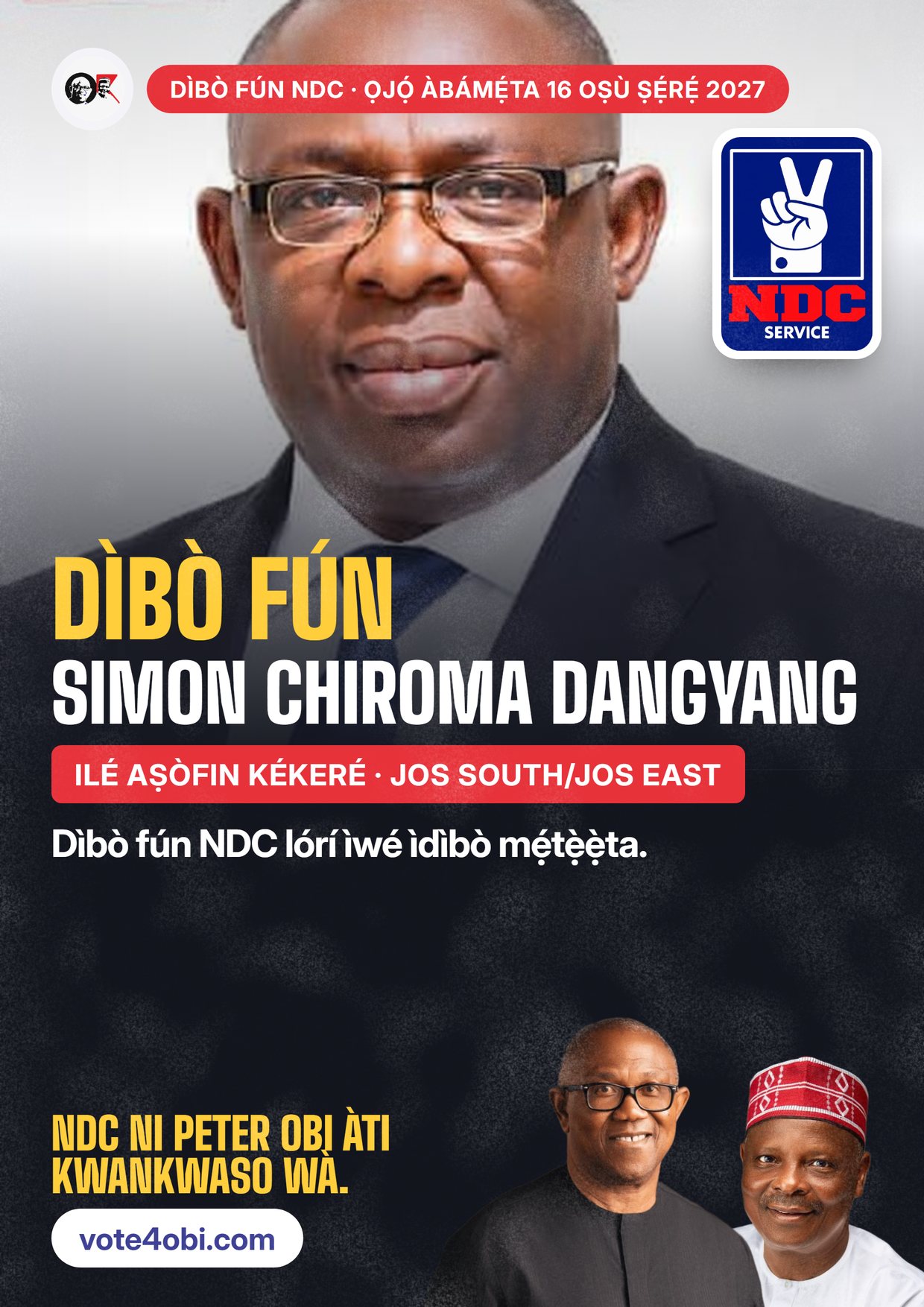 Pósítà: Simon Chiroma Dangyang, olùdíje NDC fún Ilé Aṣòfin Kékeré, Jos South/Jos East