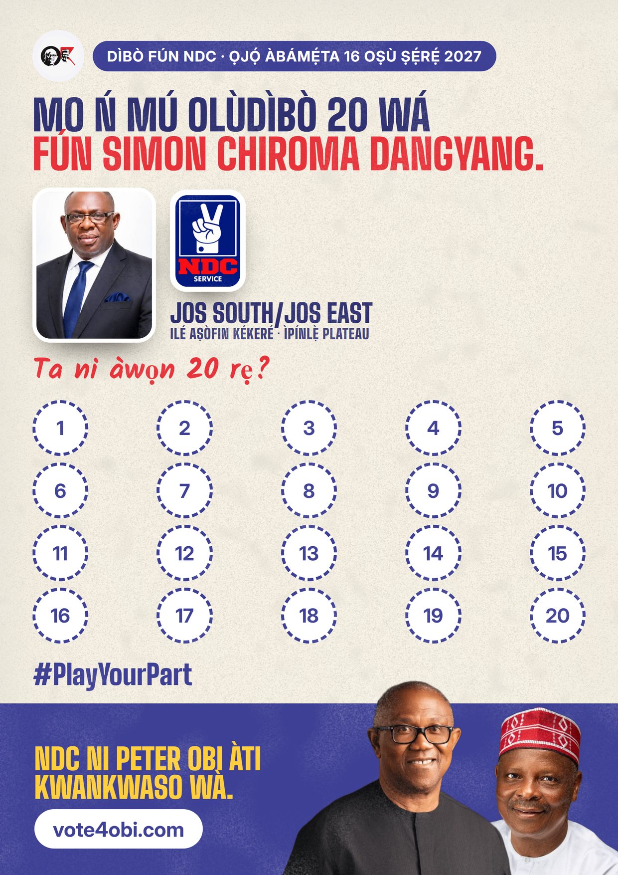 Pósítà: Simon Chiroma Dangyang, olùdíje NDC fún Ilé Aṣòfin Kékeré, Jos South/Jos East