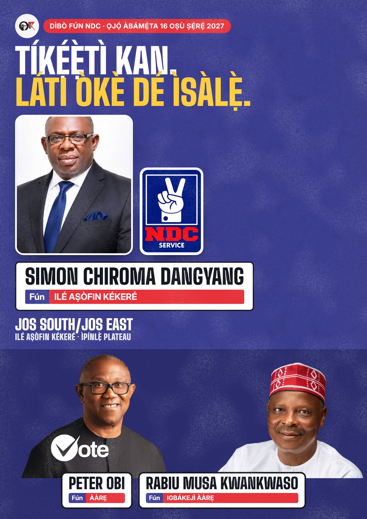 Pósítà: Simon Chiroma Dangyang, olùdíje NDC fún Ilé Aṣòfin Kékeré, Jos South/Jos East