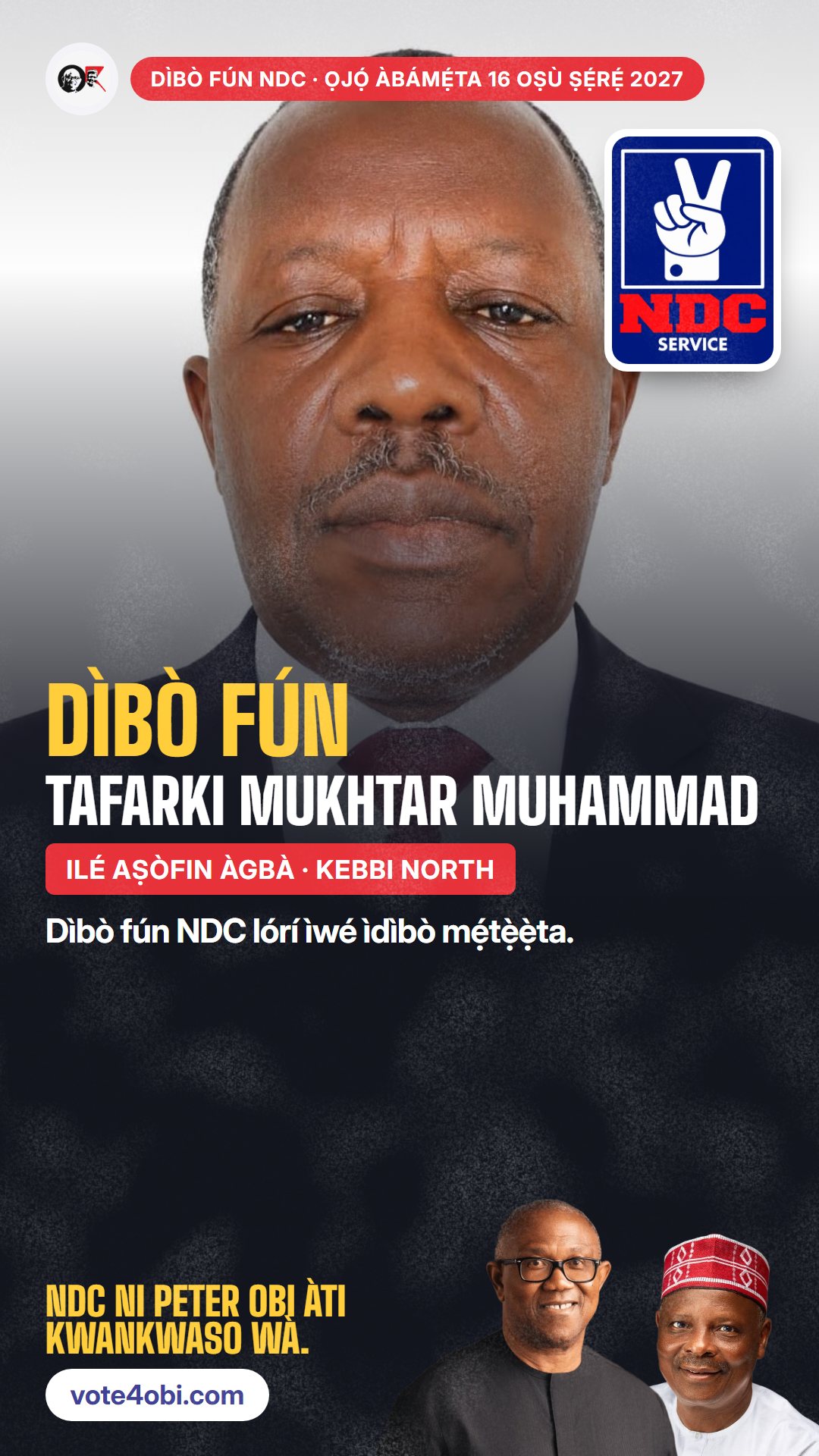 Àwòrán WhatsApp status: Tafarki Mukhtar Muhammad, olùdíje NDC fún Ilé Aṣòfin Àgbà, Kebbi North