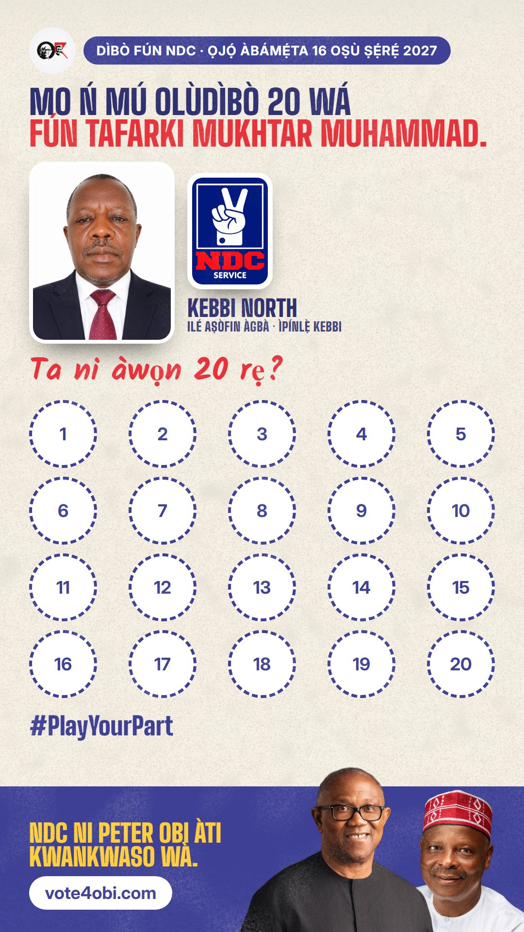 Àwòrán WhatsApp status: Tafarki Mukhtar Muhammad, olùdíje NDC fún Ilé Aṣòfin Àgbà, Kebbi North