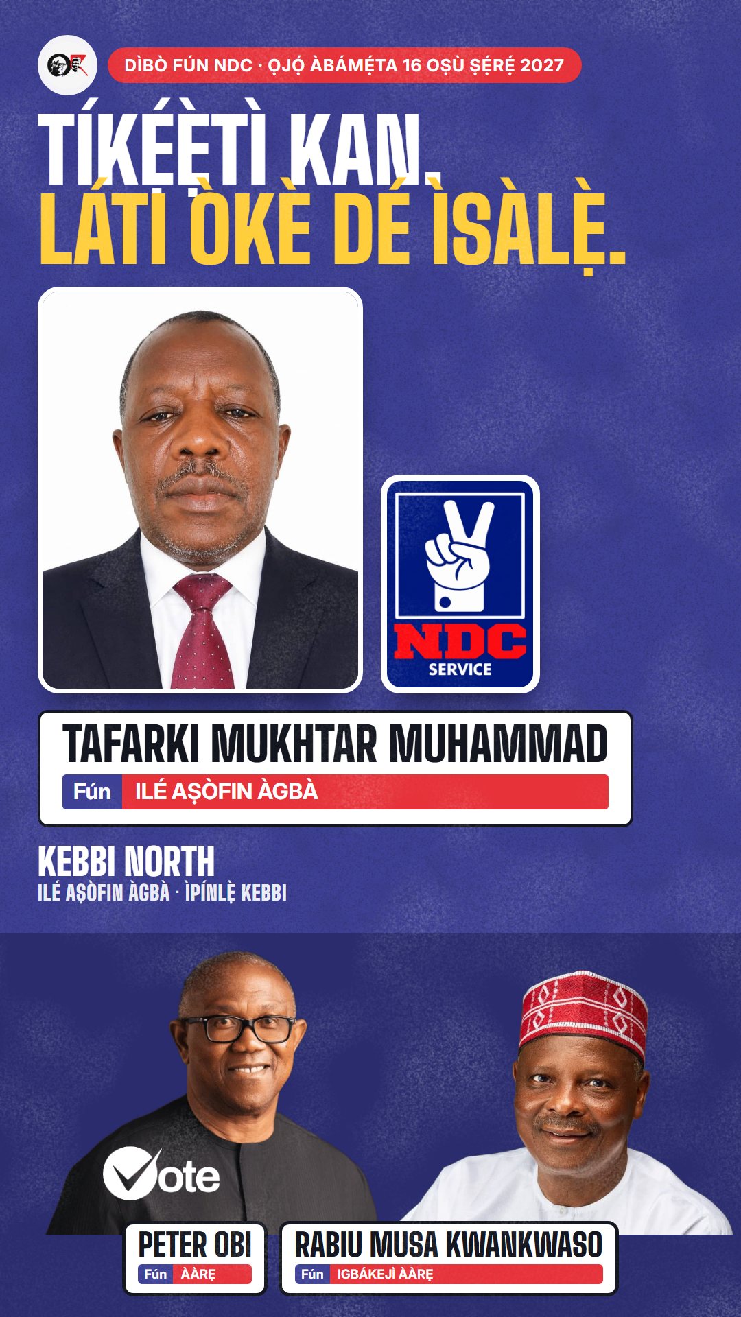 Àwòrán WhatsApp status: Tafarki Mukhtar Muhammad, olùdíje NDC fún Ilé Aṣòfin Àgbà, Kebbi North