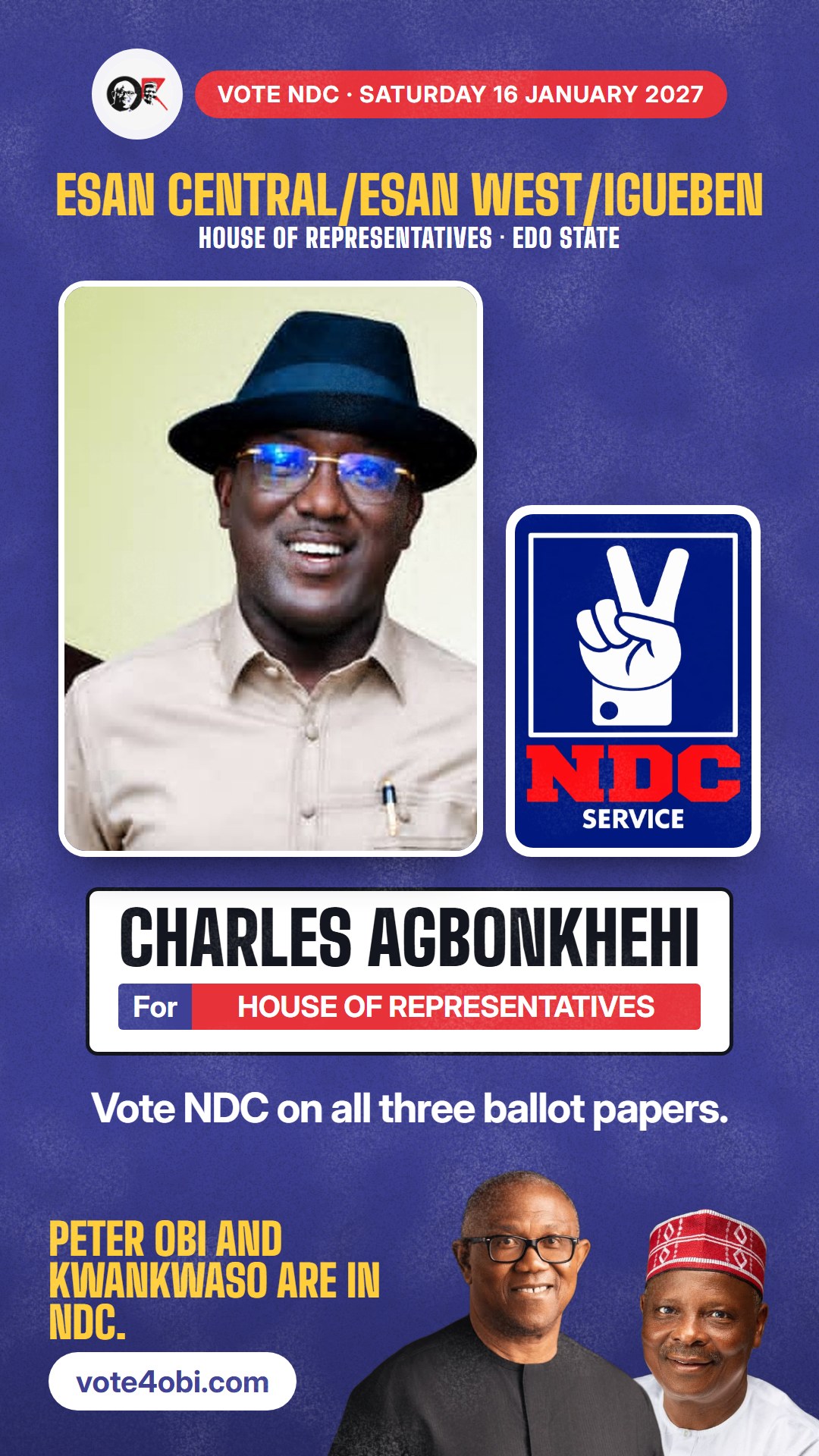 WhatsApp status picture: Charles Agbonkhehi, NDC candidate for the House of Representatives, Esan Central/Esan West/Igueben