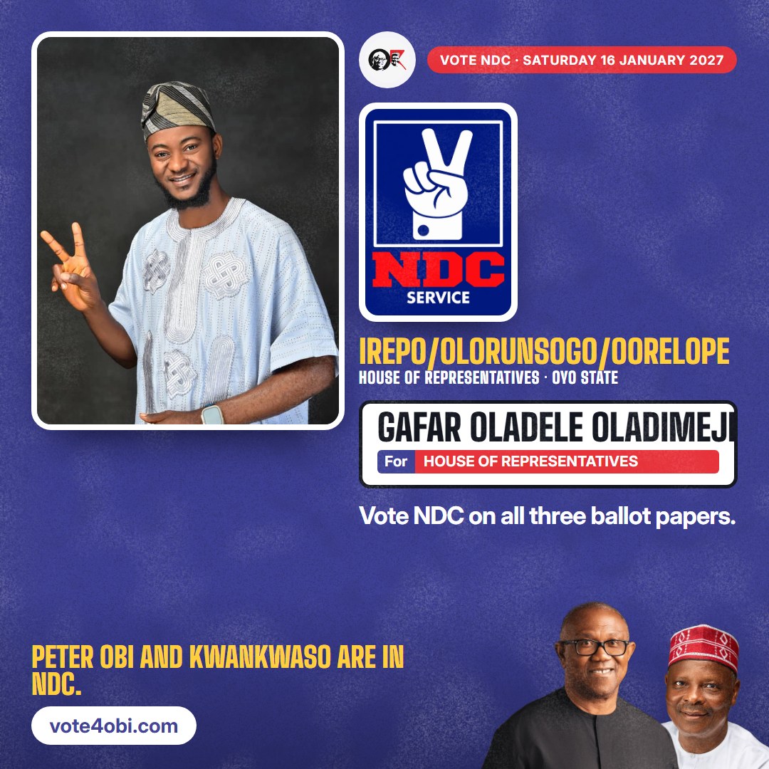 Square picture: Gafar Oladele Oladimeji, NDC candidate for the House of Representatives, Irepo/Olorunsogo/Oorelope